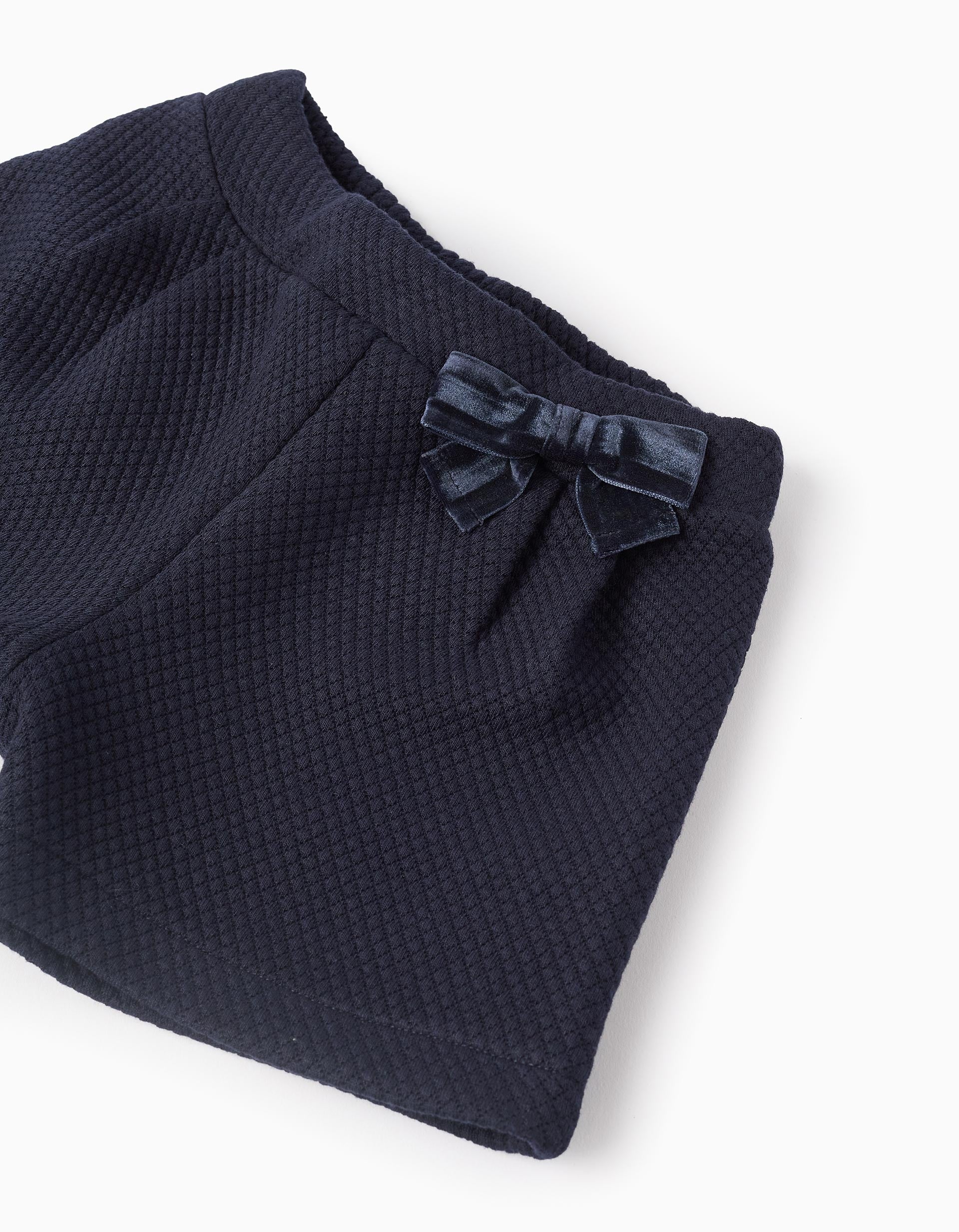 Textured Shorts with Velvet Bow for Baby Girls, Dark Blue