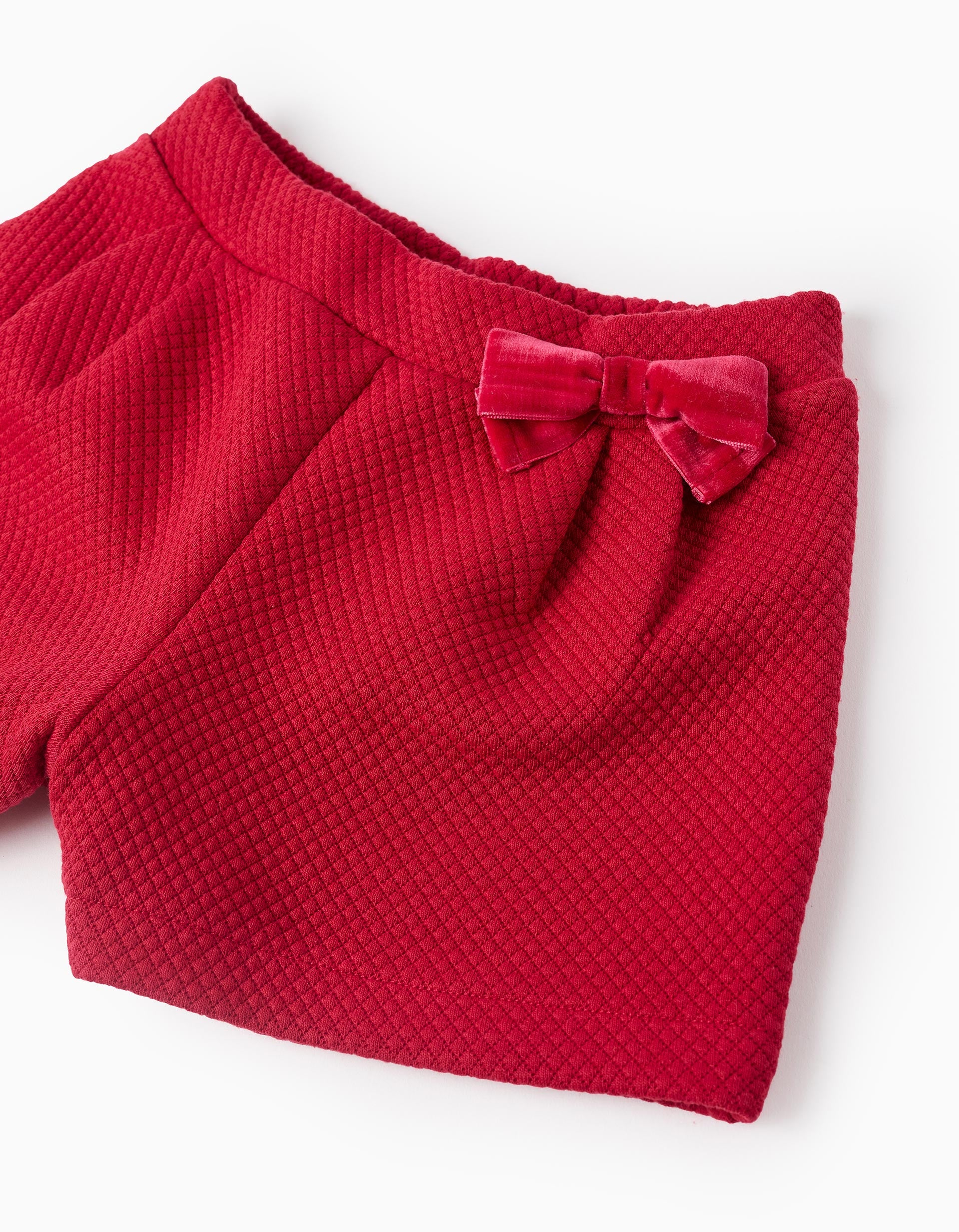 Calções com Textura e Laço de Veludo para Bebé Menina, Vermelho