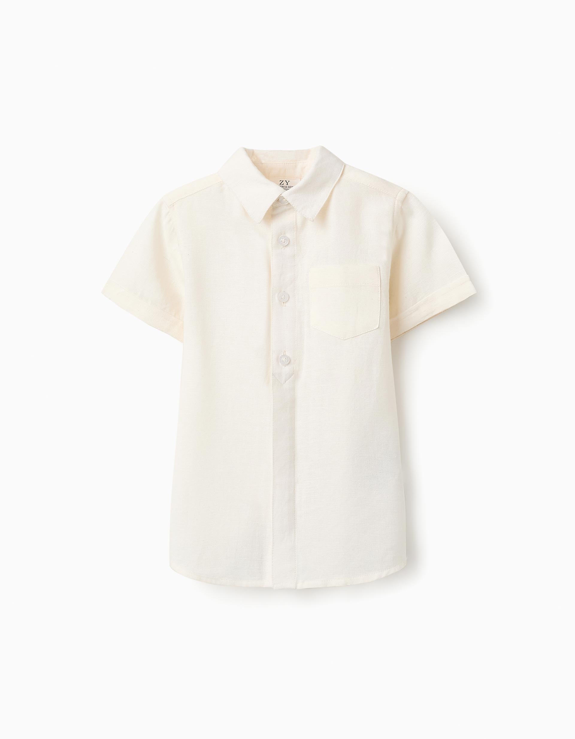 Camisa con Viscosa, Algodón y Lino para Bebé Niño 'B&S', Blanco