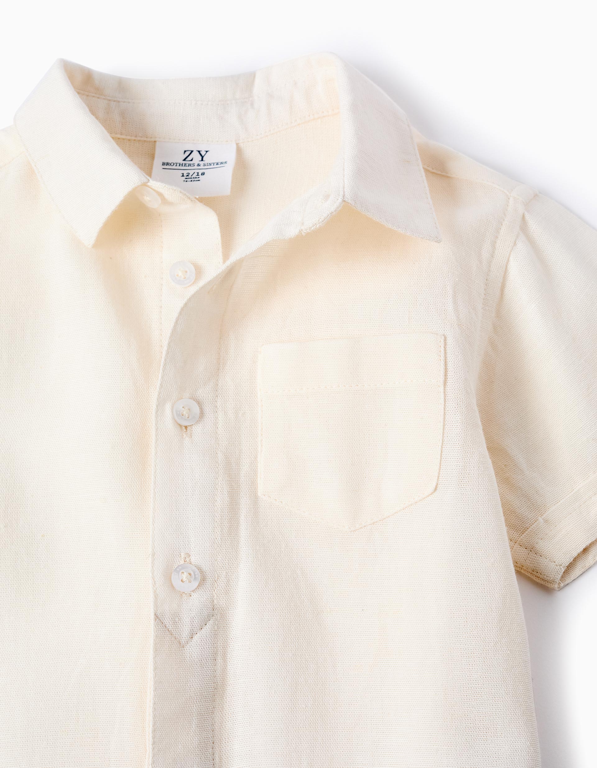 Camisa con Viscosa, Algodón y Lino para Bebé Niño 'B&S', Blanco