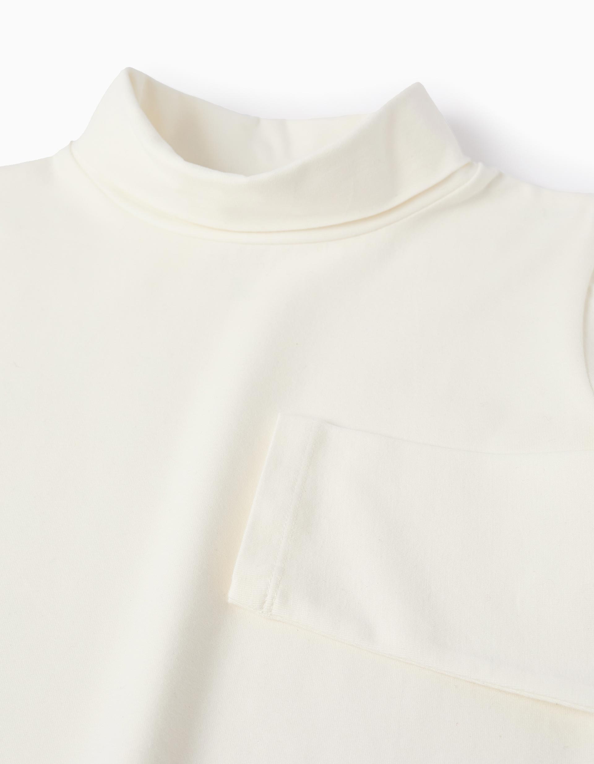 Jersey de Algodón con Cuello Semialto para Niña, Blanco