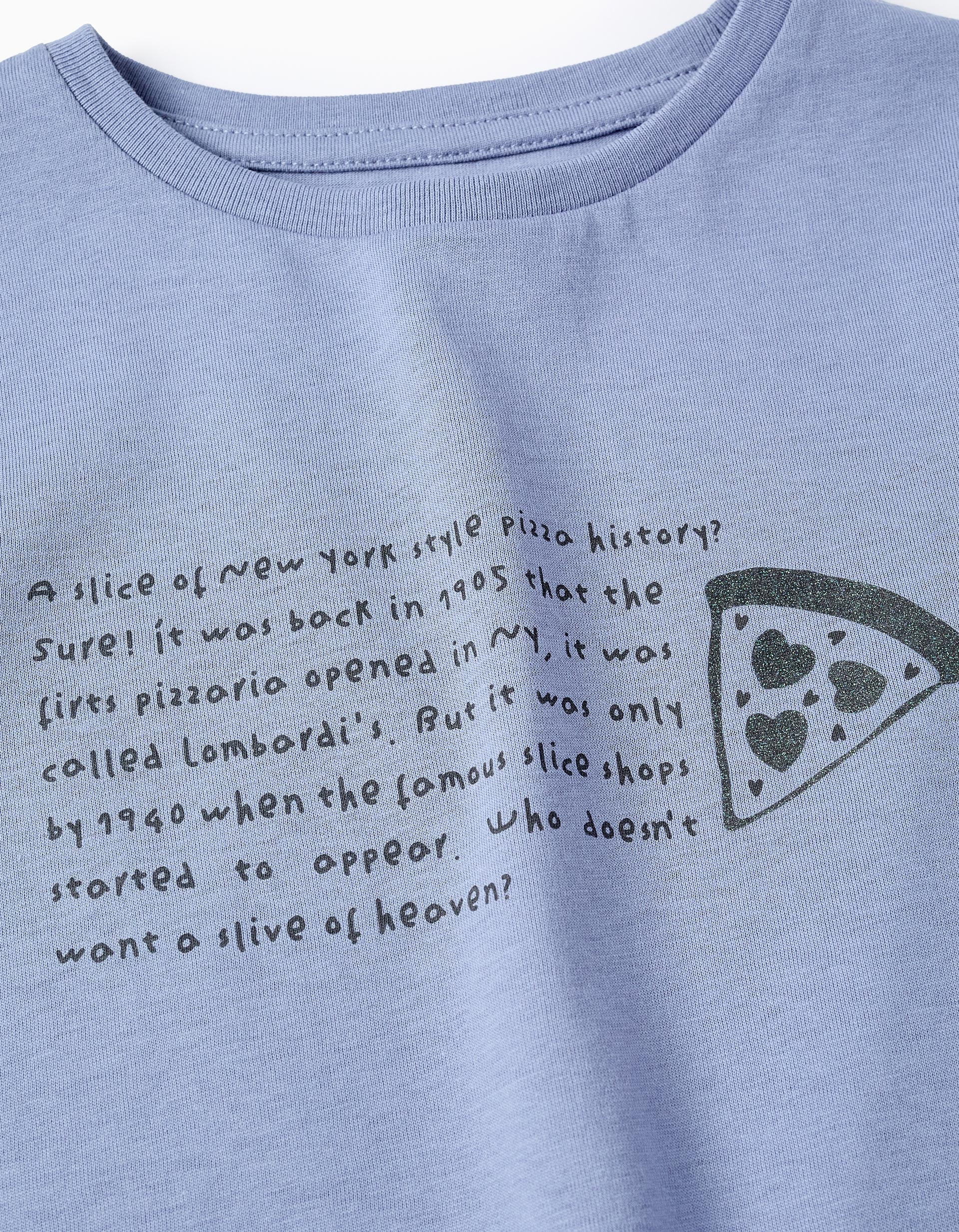 T-shirt com Purpurinas para Menina 'NY Pizza', Azul