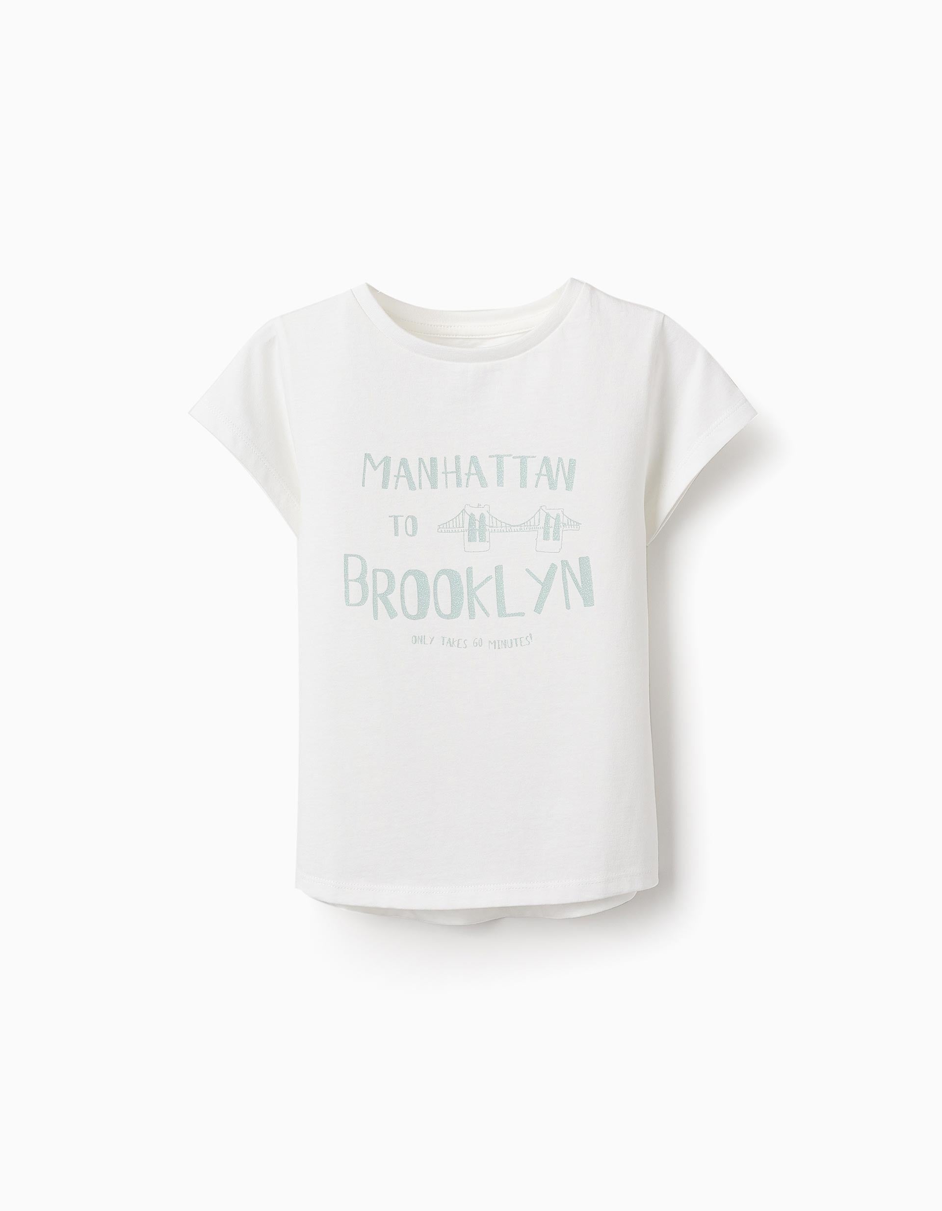 T-shirt with Glitter for Girls 'NYC', White