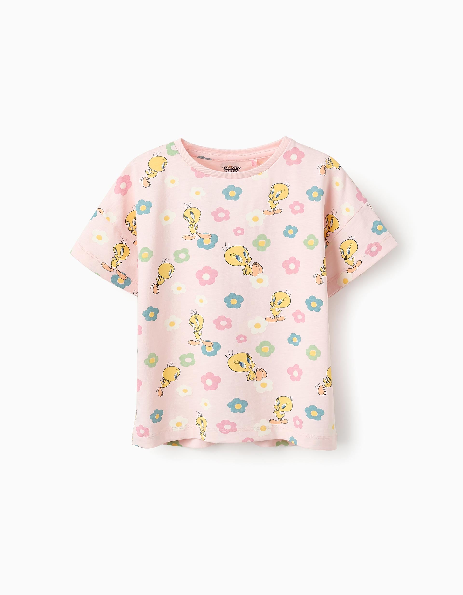 Cotton Floral T-shirt for Girls 'Tweety', Pink