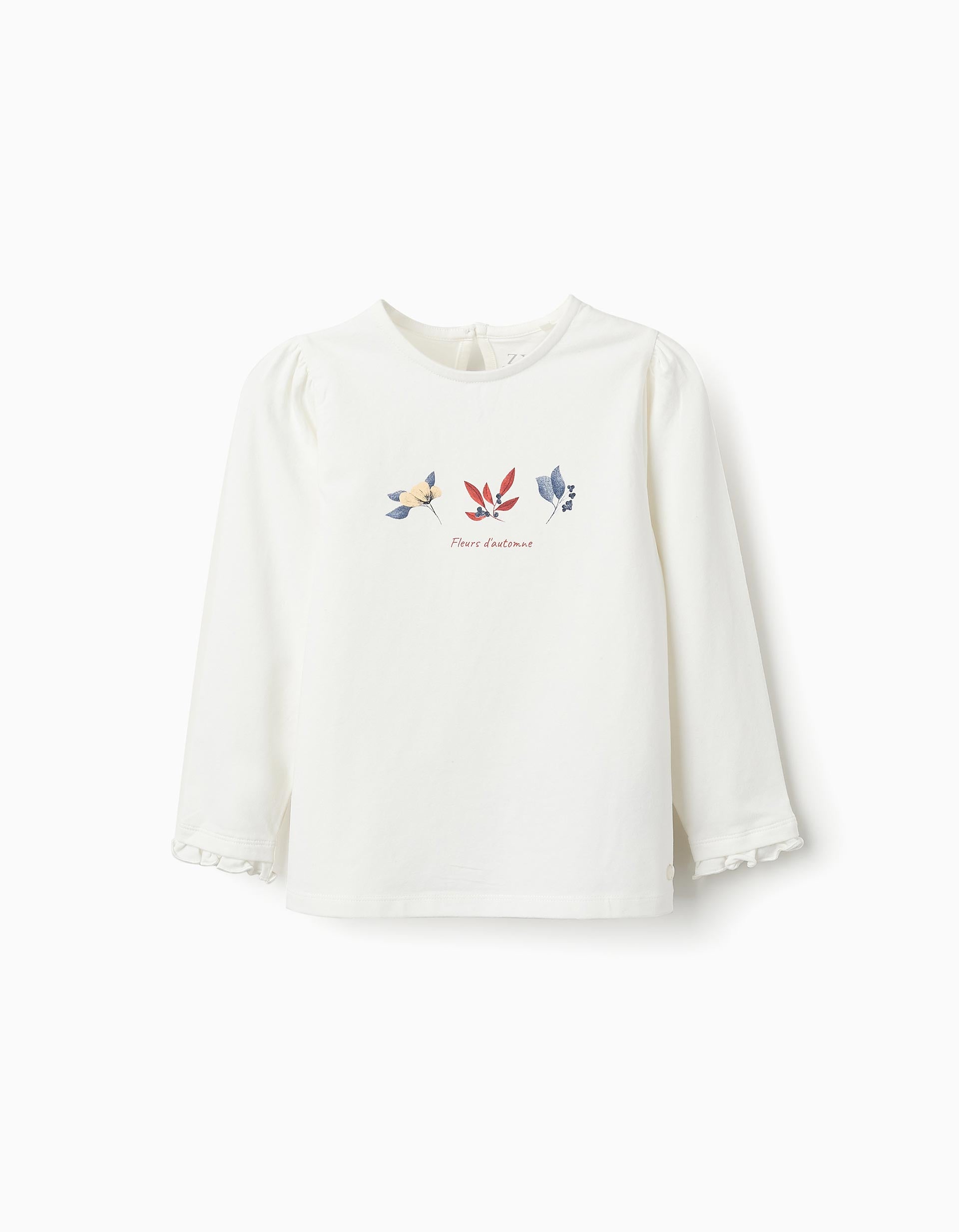 T-shirt à Manches Longues pour Fille 'Fleurs', Blanc