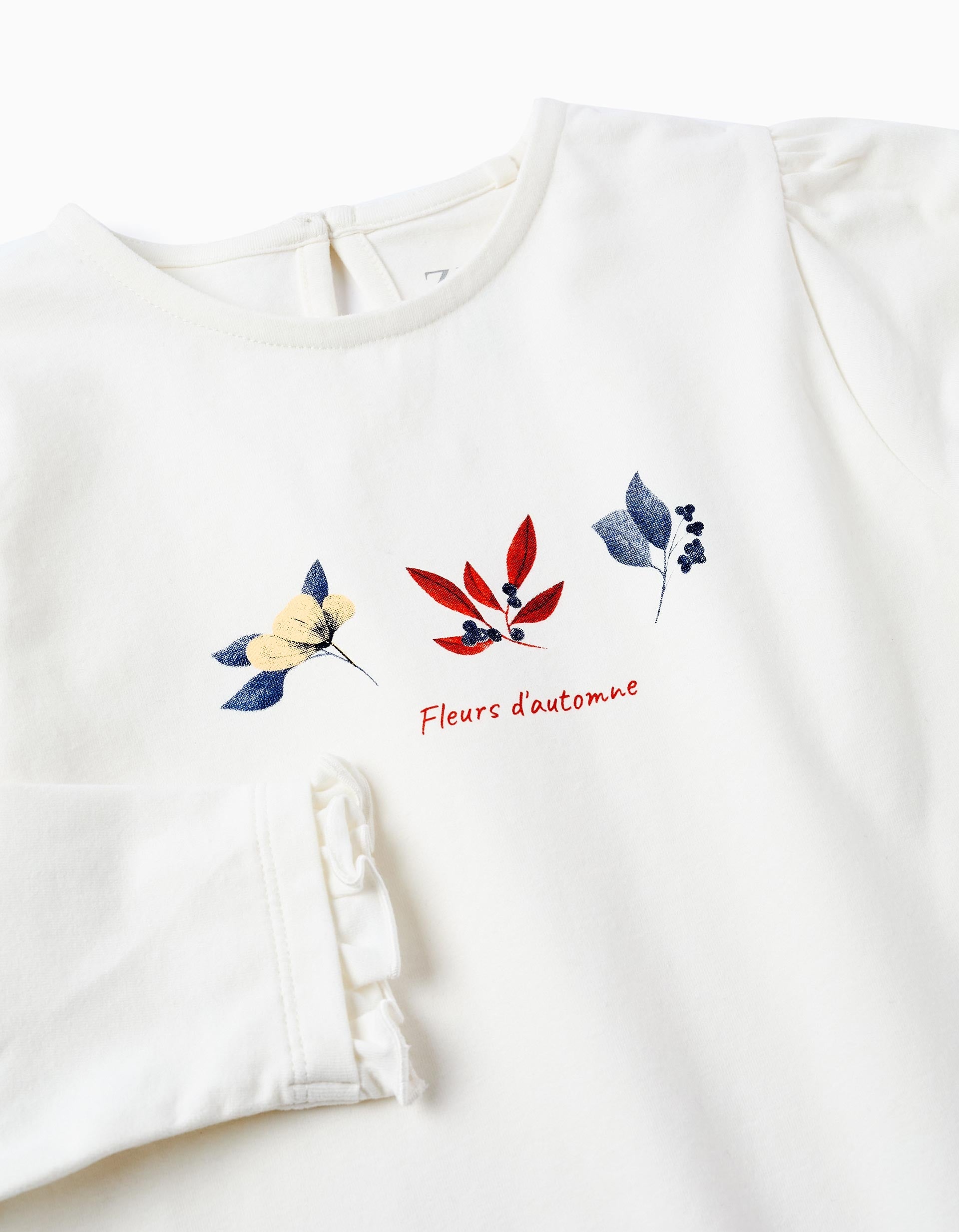 Camiseta de Manga Larga para Niña 'Flores', Blanco