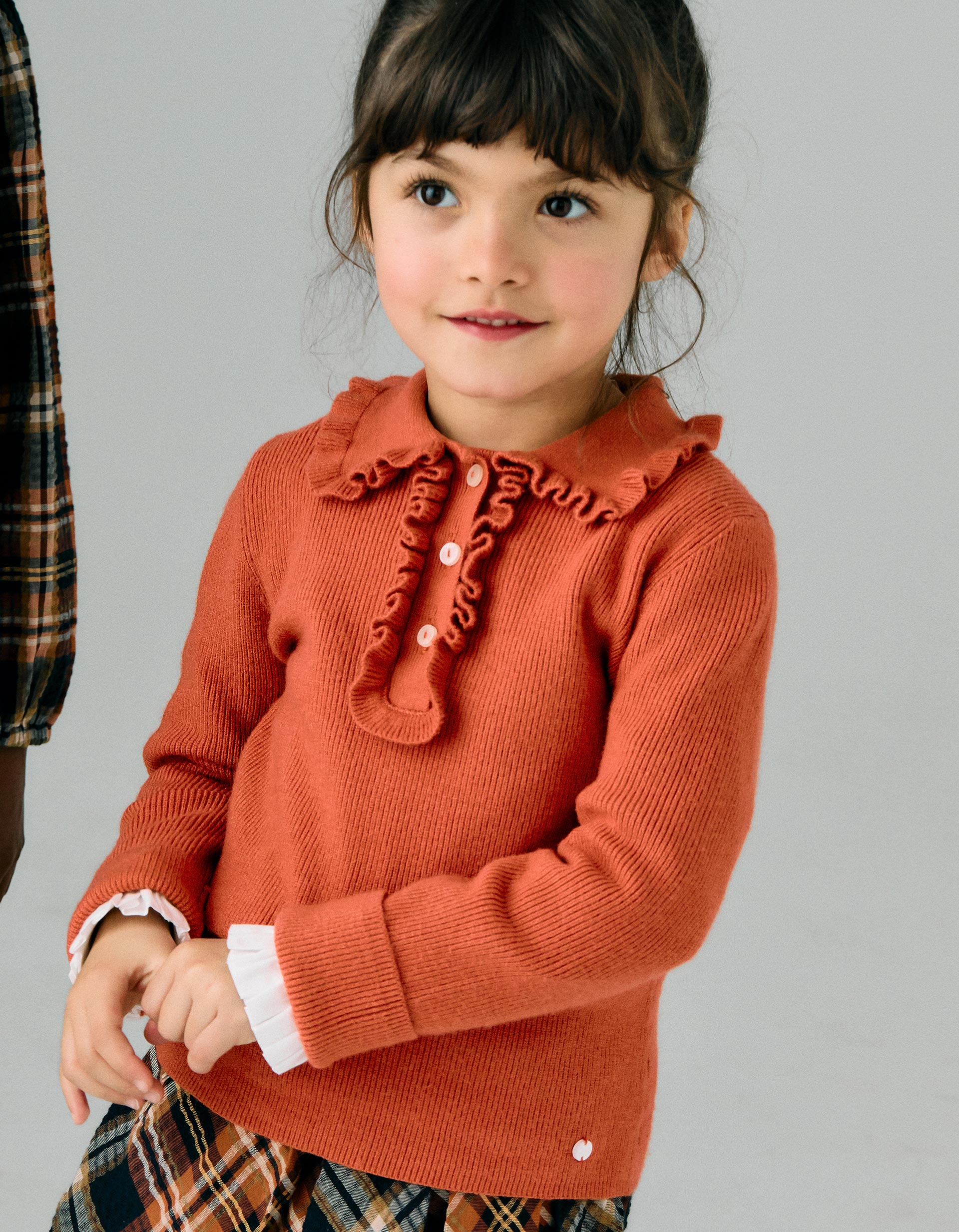 Pull en Maille Côtelée avec Volants pour Fille, Orange