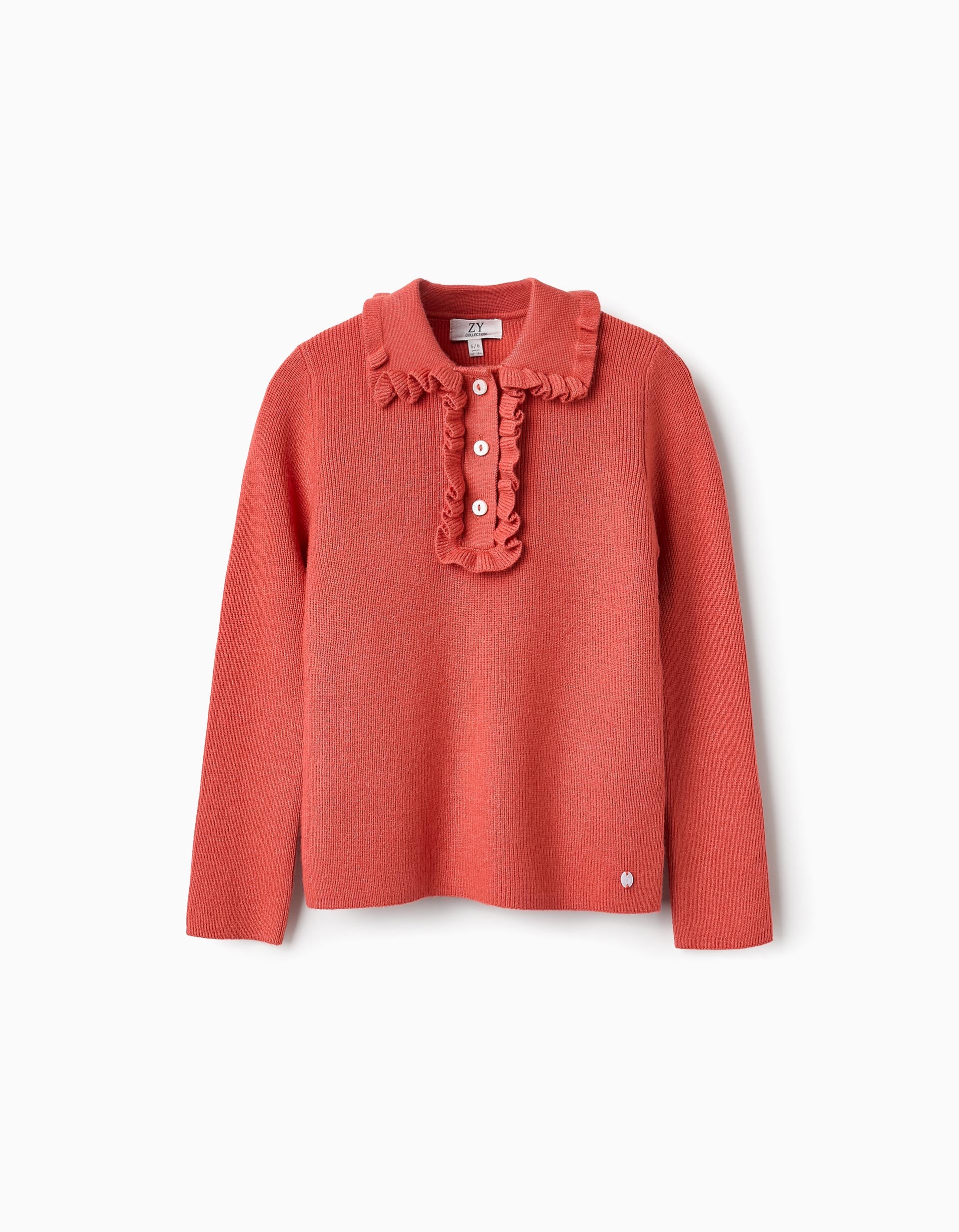 Pull en Maille Côtelée avec Volants pour Fille, Orange