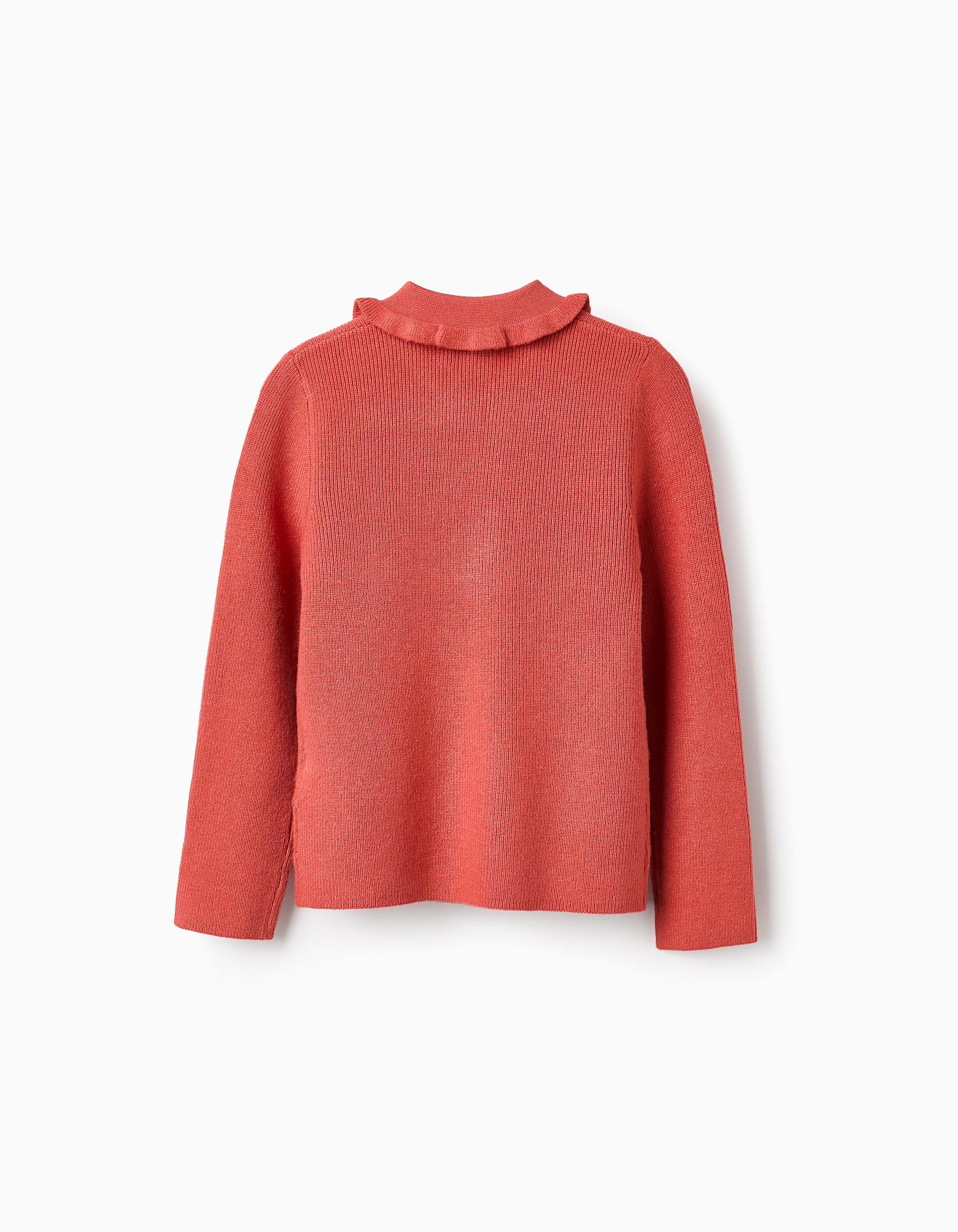 Ribbed Knit Jumper with Ruffles for Girls, Orange