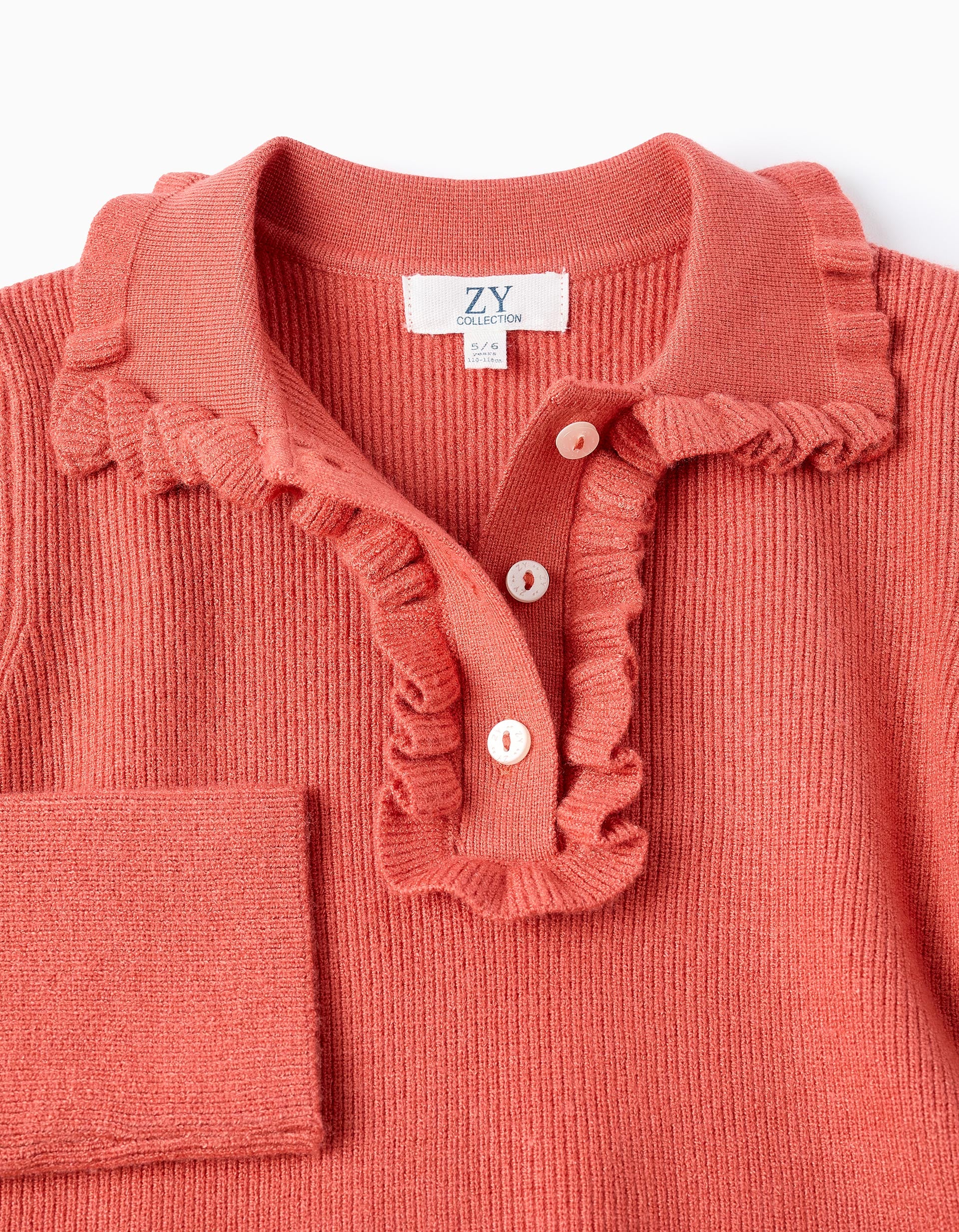 Ribbed Knit Jumper with Ruffles for Girls, Orange