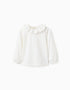 Camiseta de Manga Larga con Cuello de Volante para Niña, Blanco