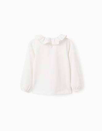 Long-sleeved T-shirt with Ruffle Collar for Girls, White
