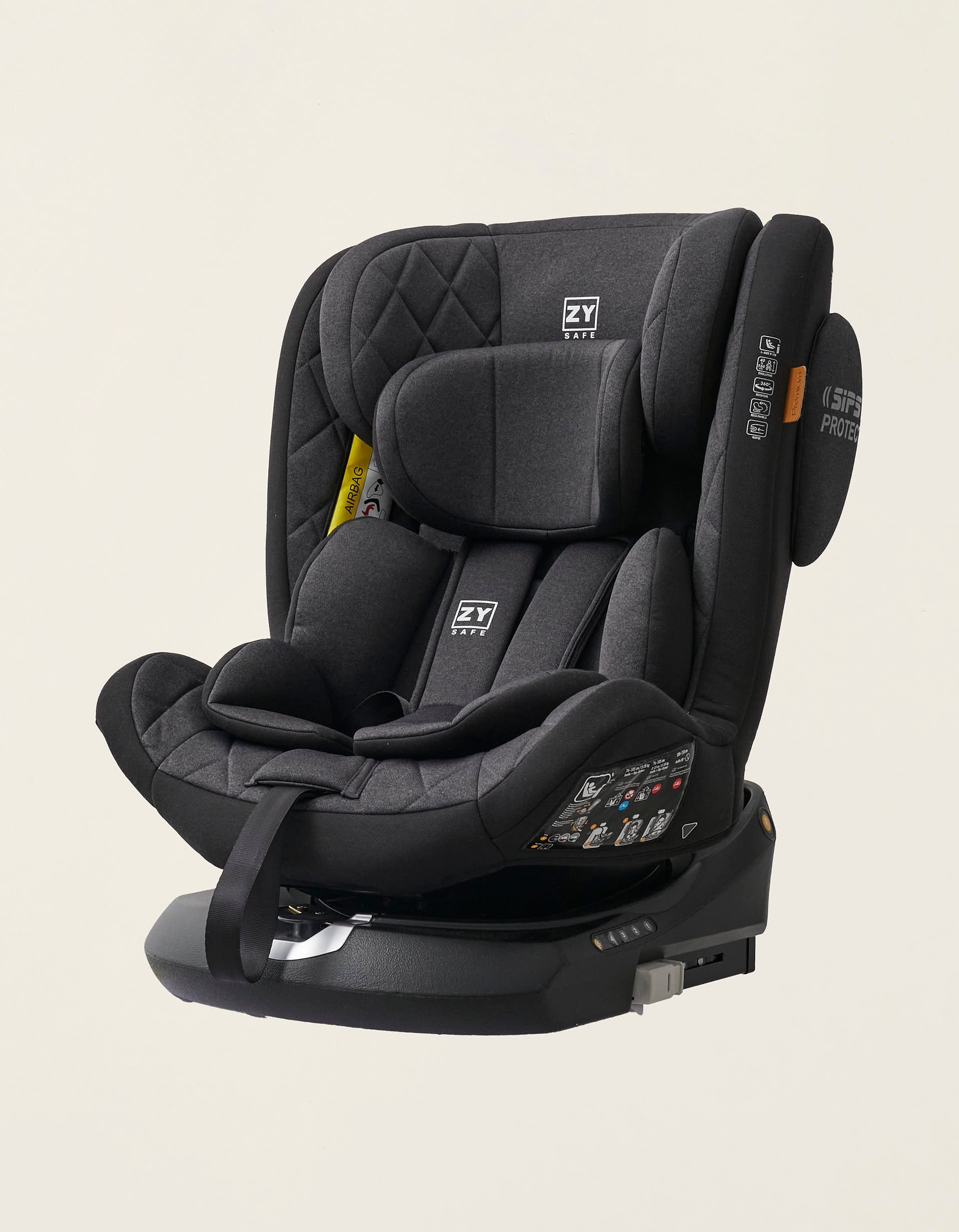 Silla de Coche I-Size ZY Safe Premium con Isofix (76-150), Negro/Gris