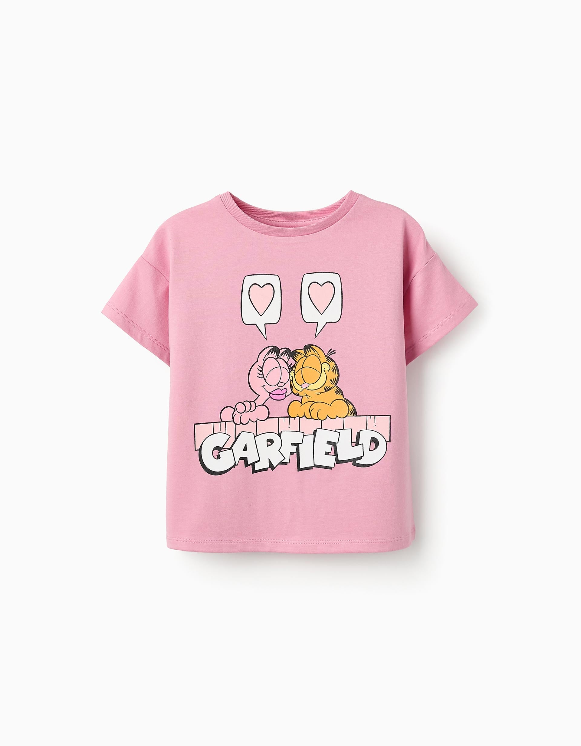 T-shirt de Algodão para Menina 'Garfield', Rosa