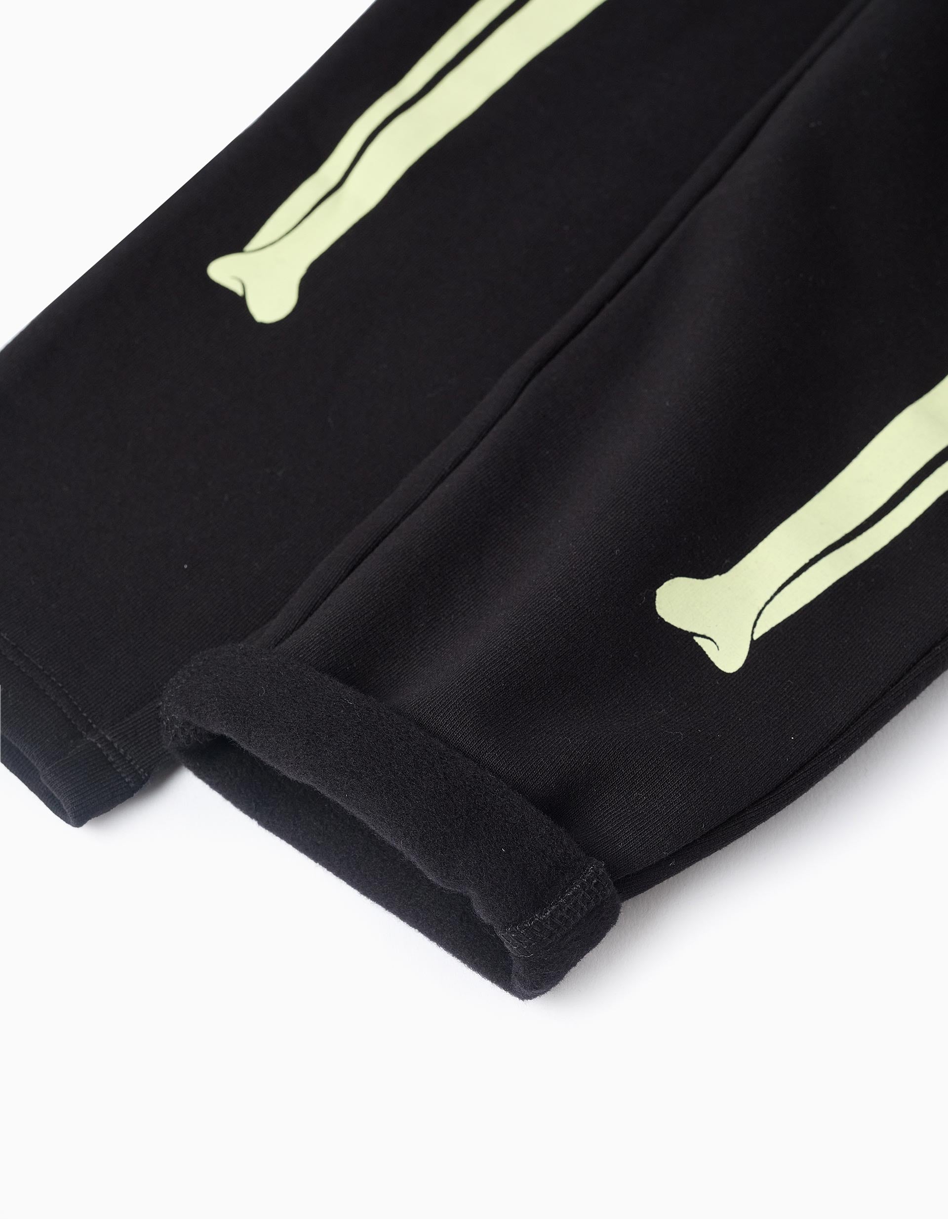 Leggings Cardadas Brilha no Escuro para Menina 'Esqueleto', Preto