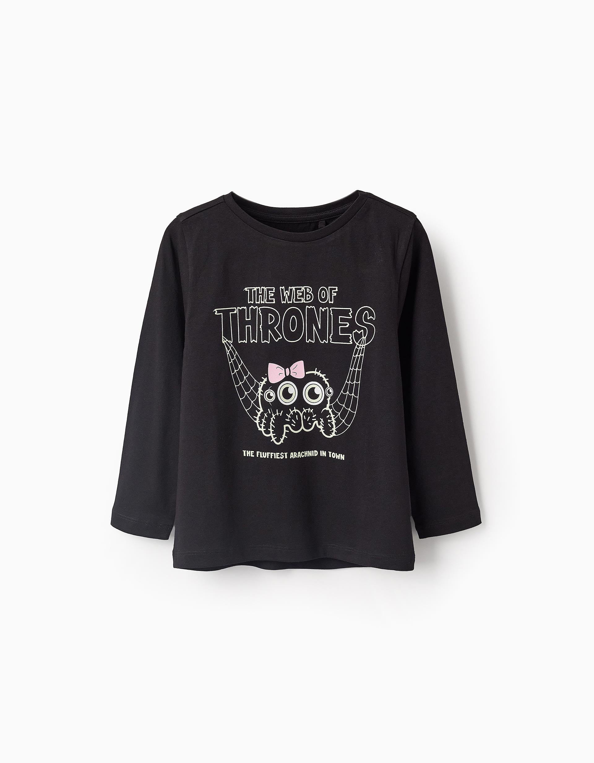 Glow in the Dark Halloween T-shirt for Girls 'Spider', Black