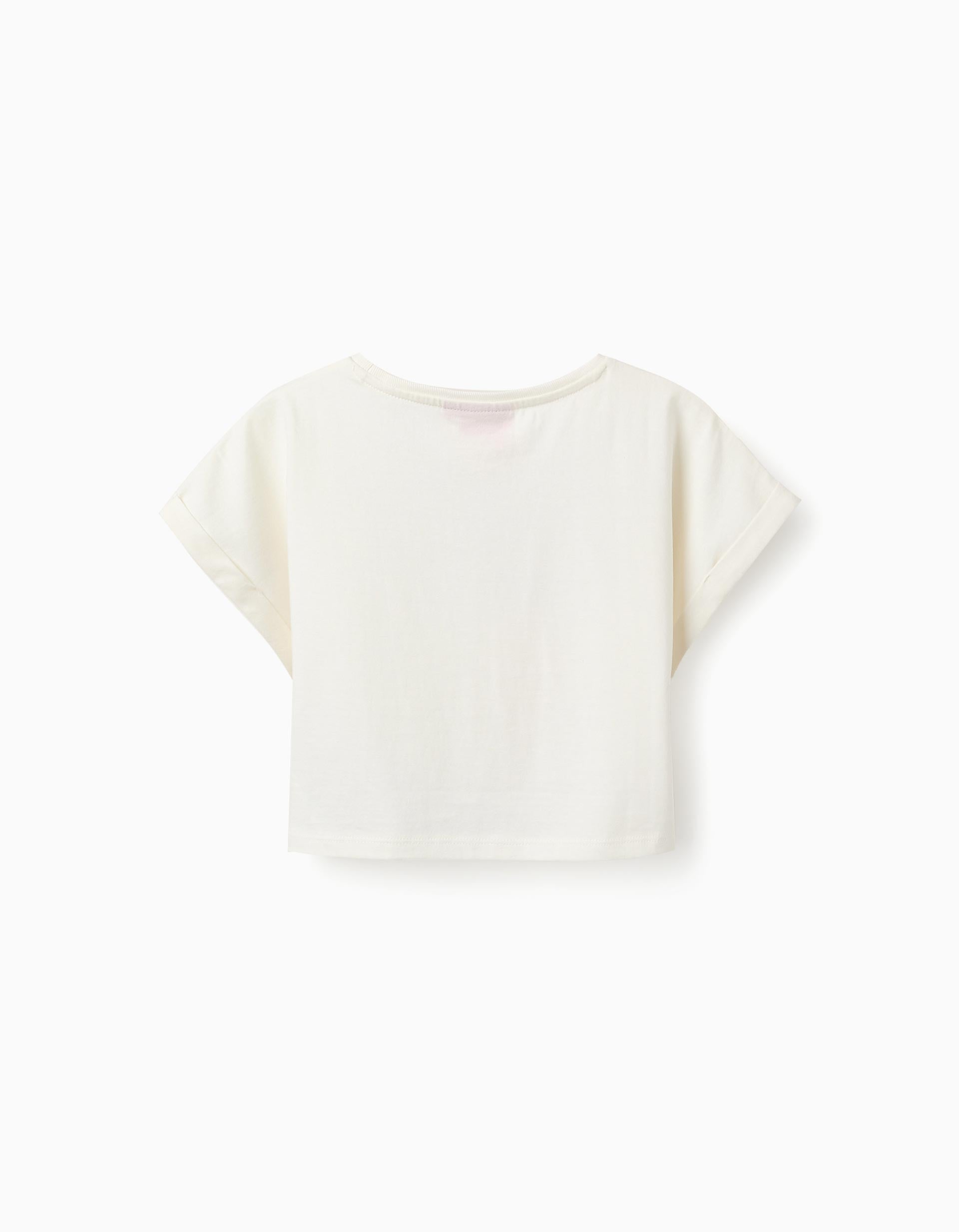 T-shirt Cropped em Algodão para Menina 'Barbie', Branco