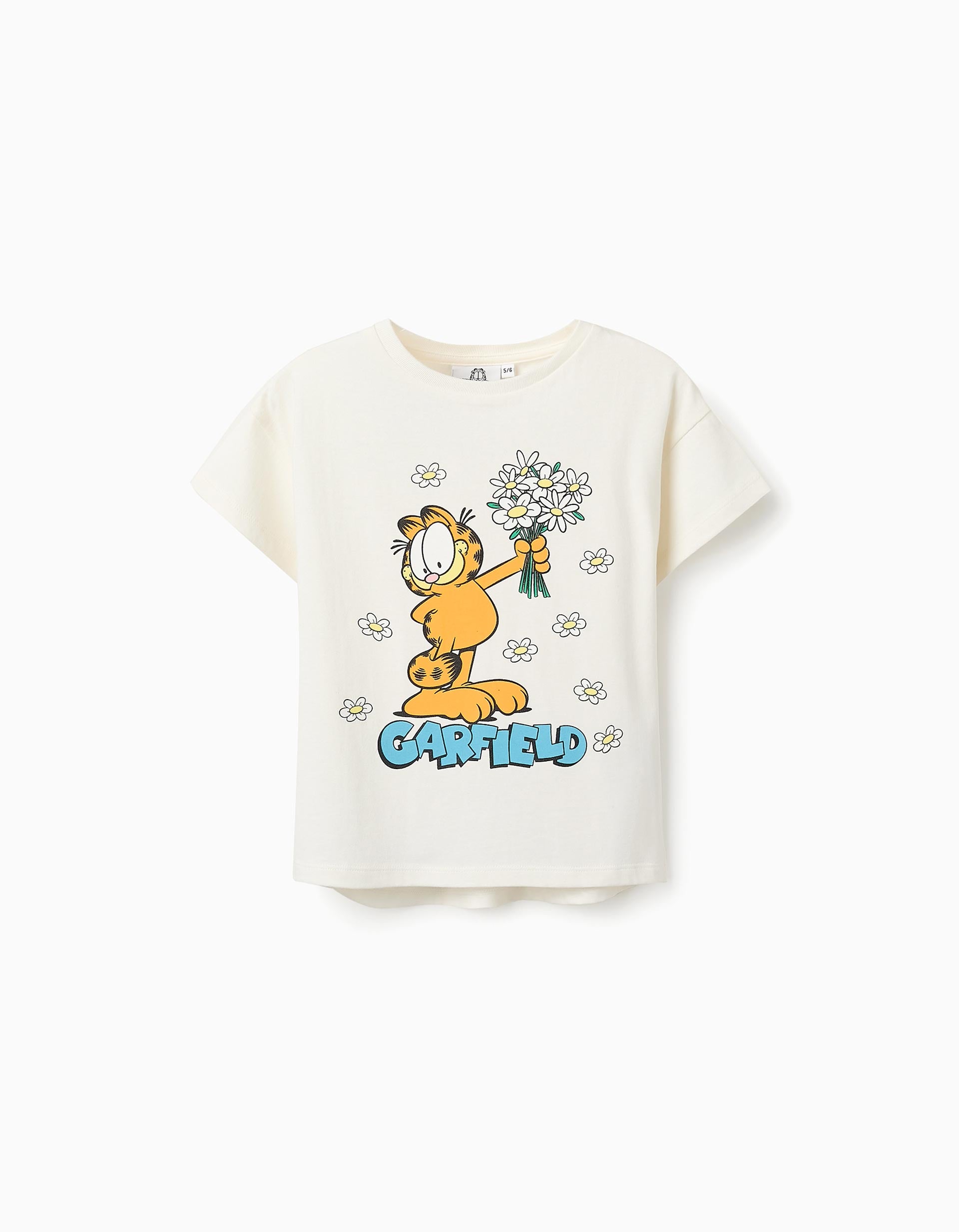 Camiseta de Algodón para Niña 'Garfield', Blanco