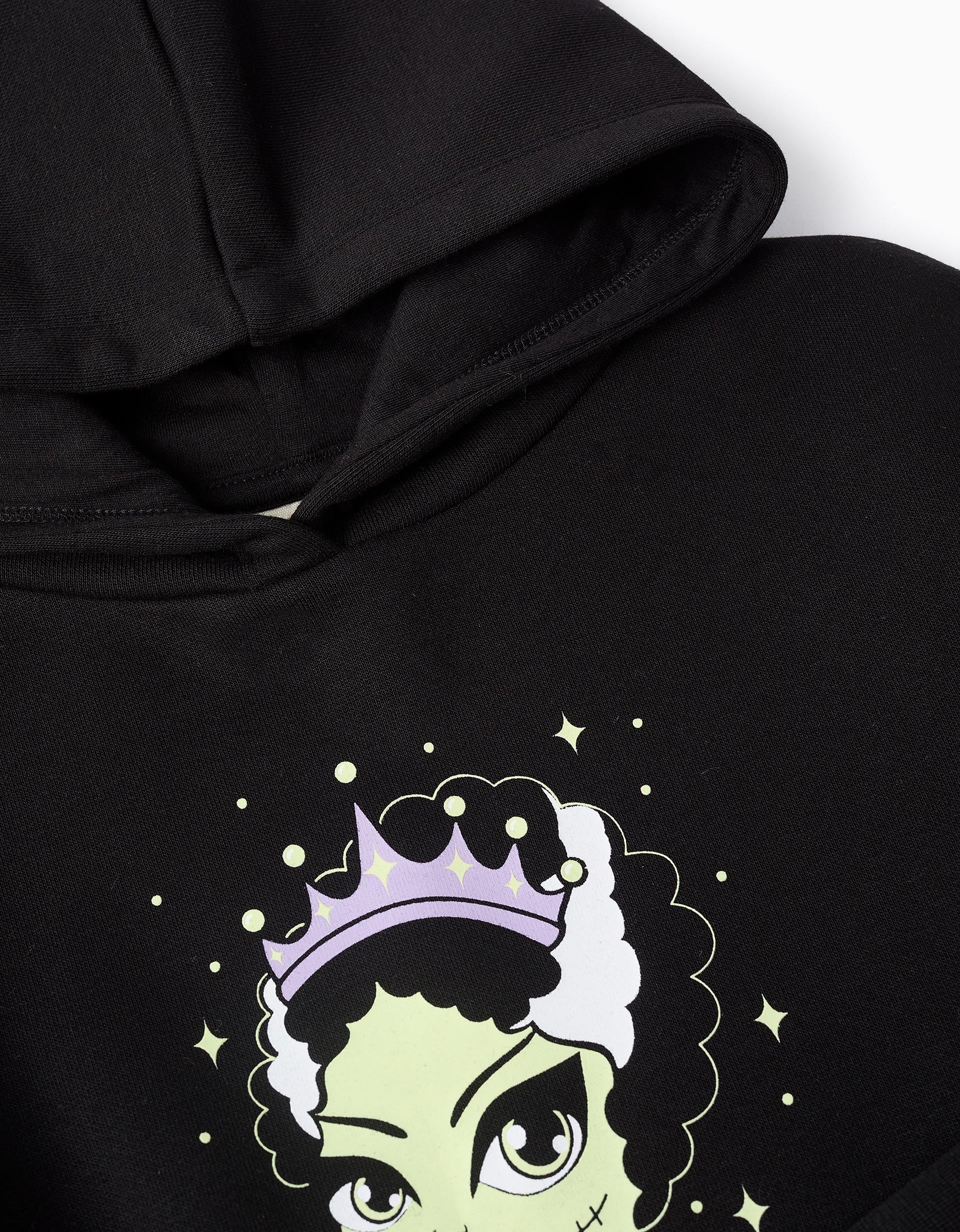 Sweat Brille dans le Noir avec Capuche Fille 'Queen', Noir