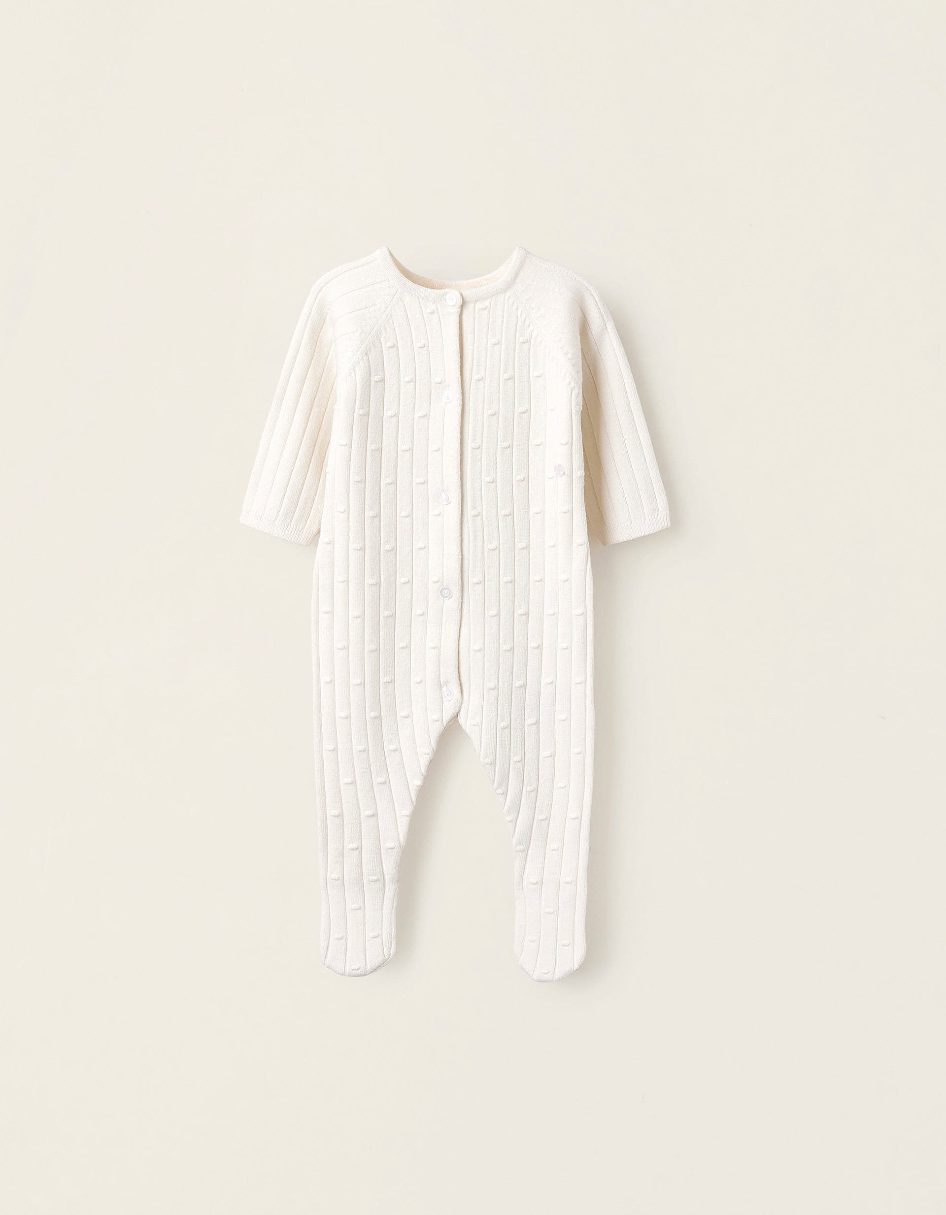 Babygrow de Malha com Riscas e Bolinhas para Recém-Nascido, Branco