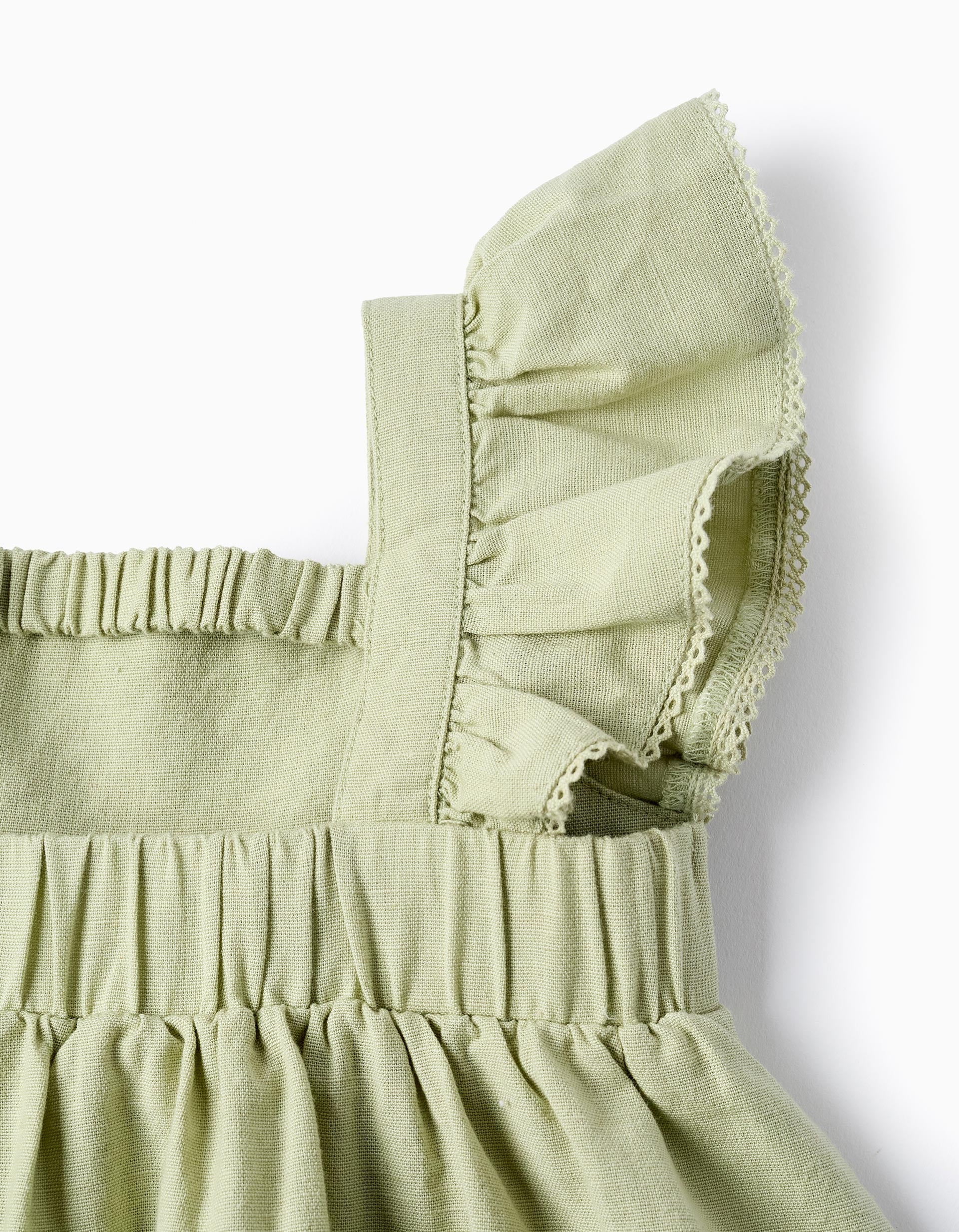 Dress + Bloomers in Cotton and Linen for Baby Girls 'B&S', Green