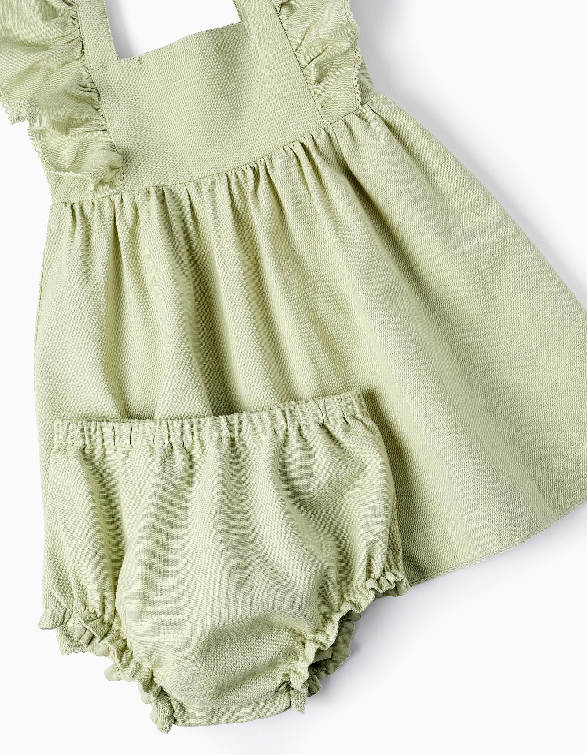 Dress + Bloomers in Cotton and Linen for Baby Girls 'B&S', Green