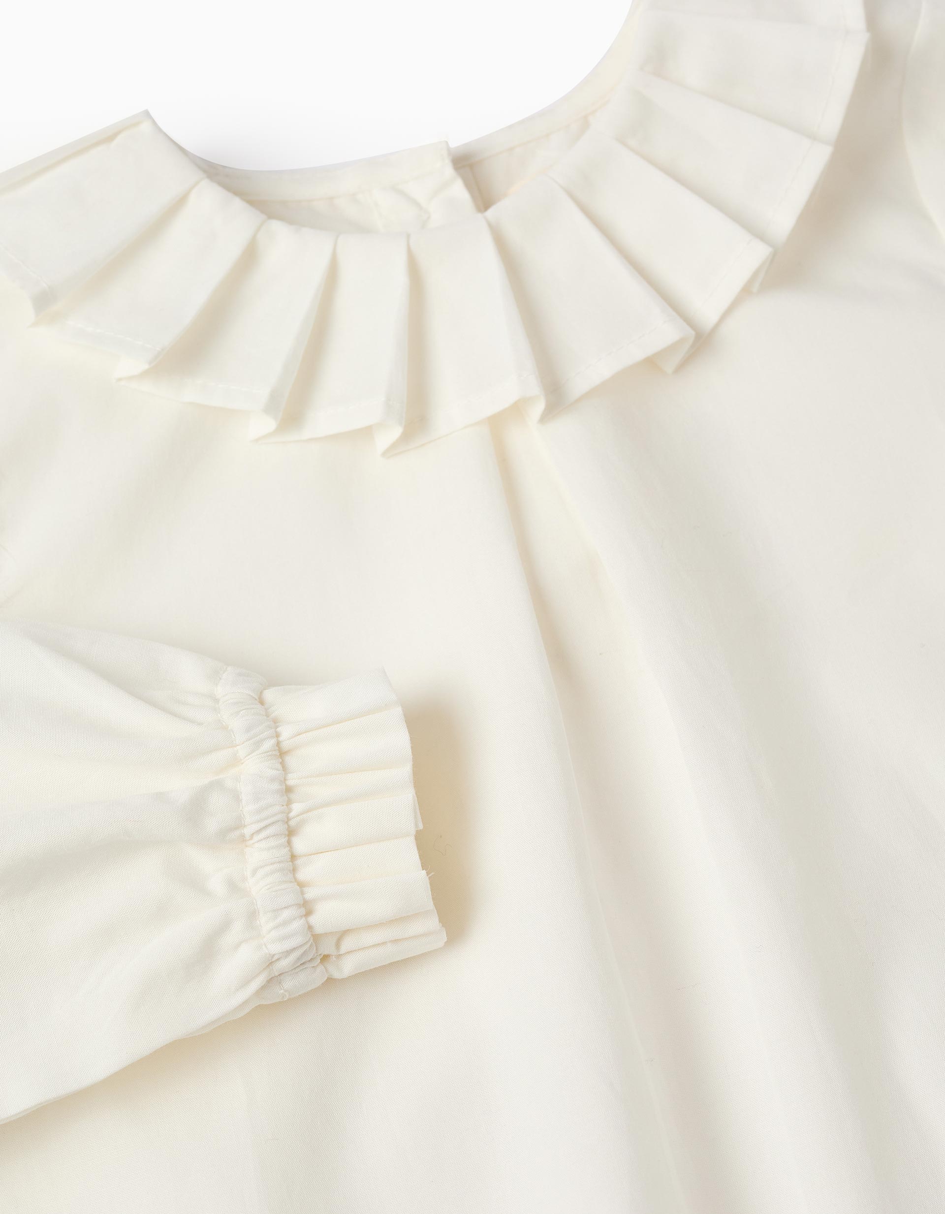 Blusa de Algodón con Plisado para Bebé Niña, Blanco