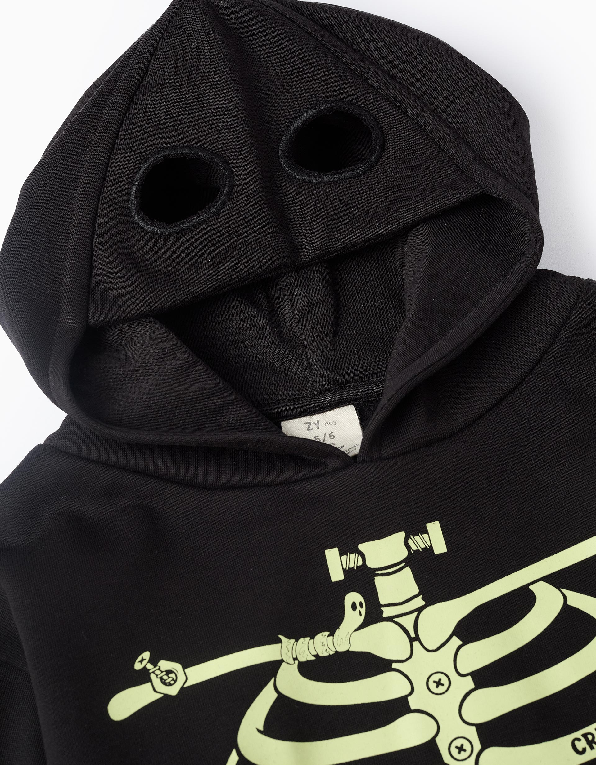 Sweat Brille dans le Noir avec Capuche-masque Garçon 'Squelette', Noir