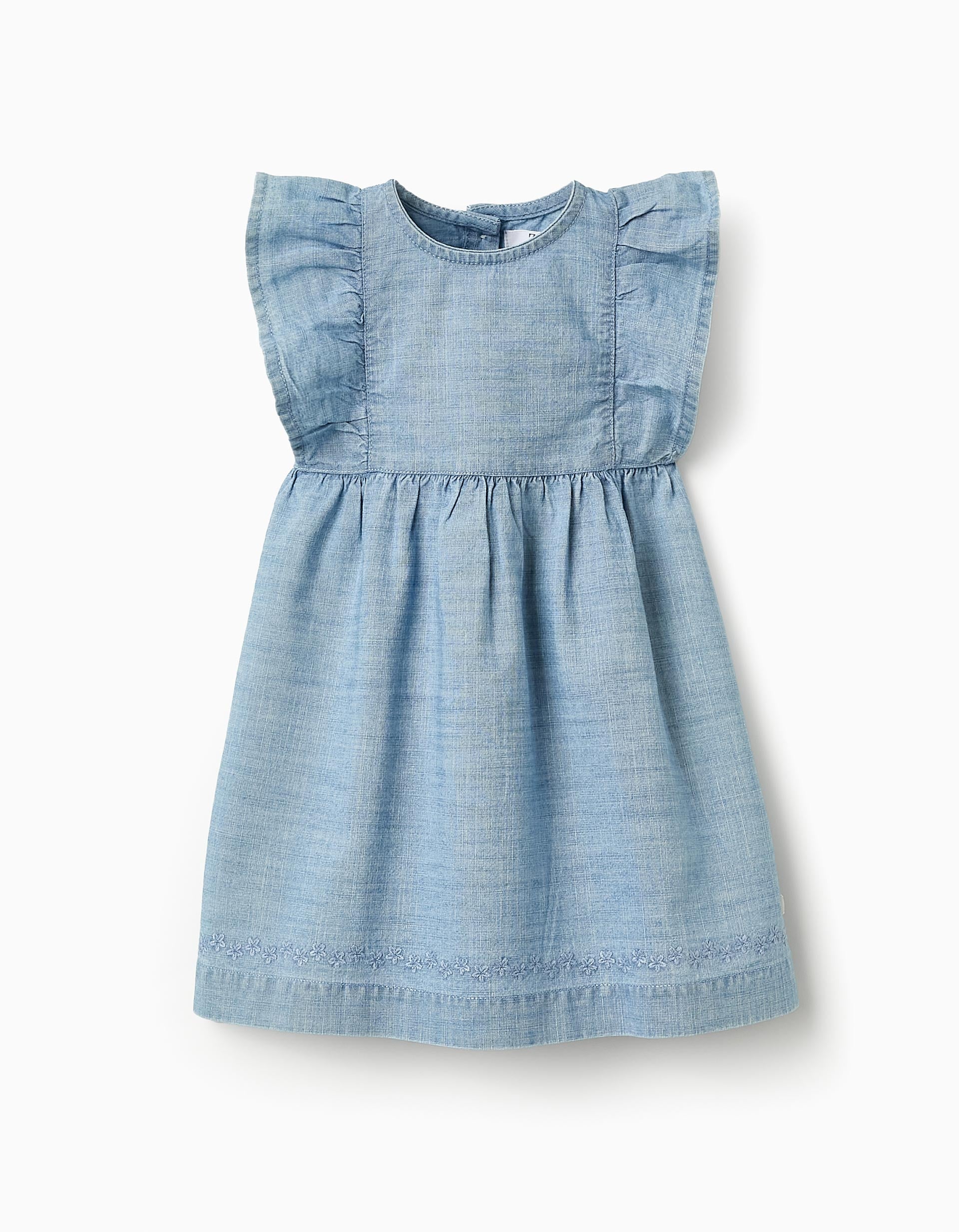 Denim Dress with Embroidery for Baby Girls, Blue