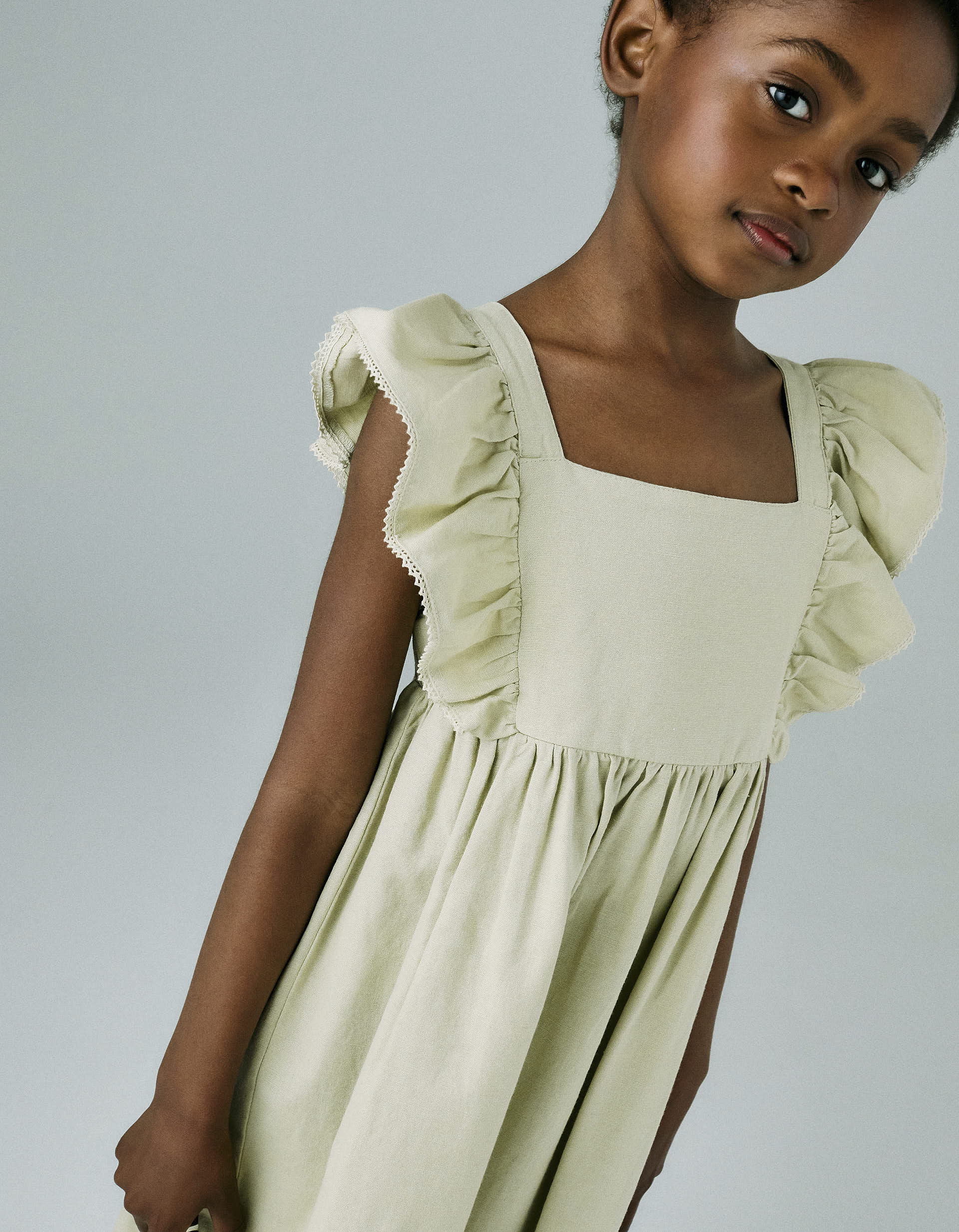 Vestido de Algodón y Lino para Niña 'B&S', Verde