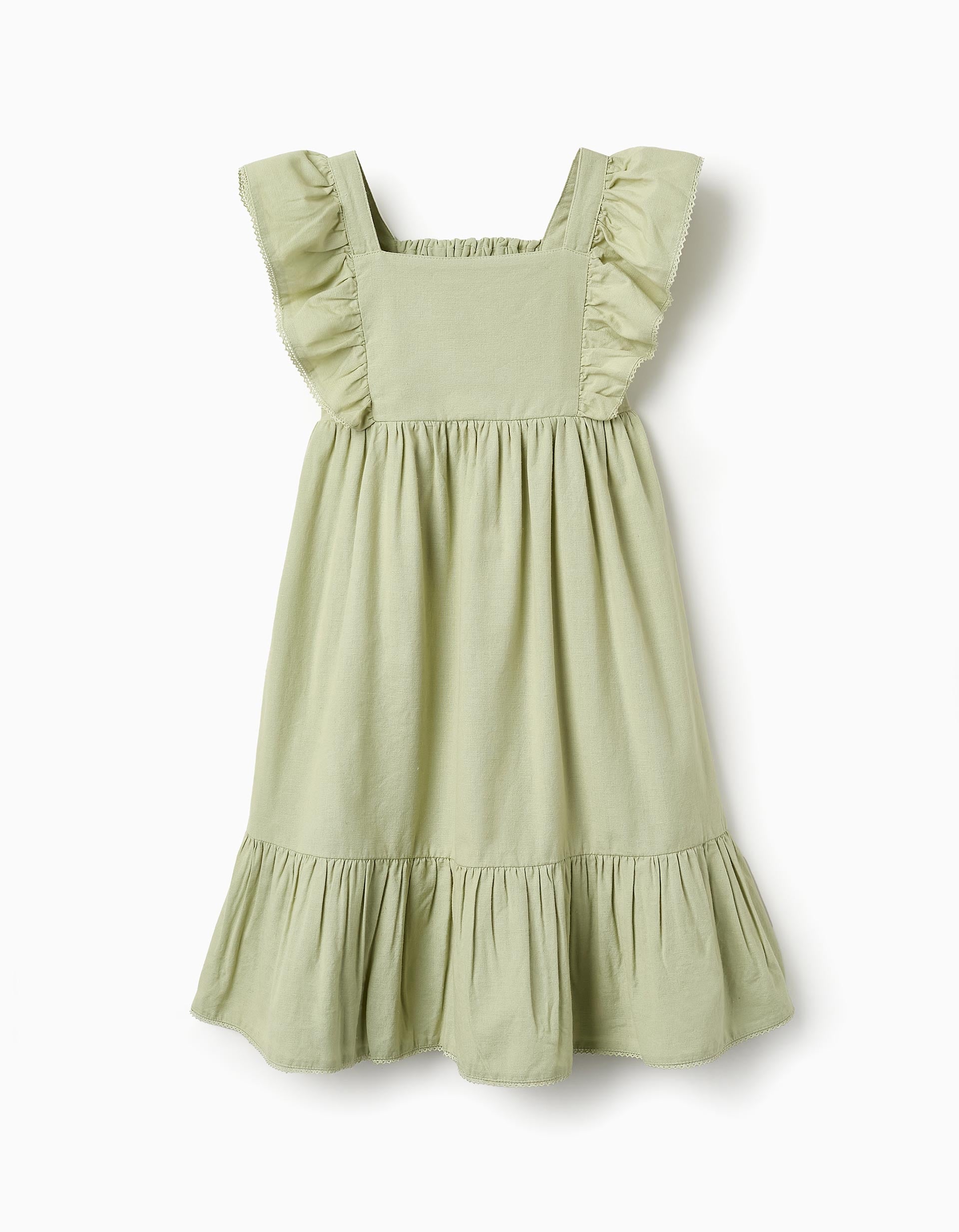 Vestido de Algodón y Lino para Niña 'B&S', Verde