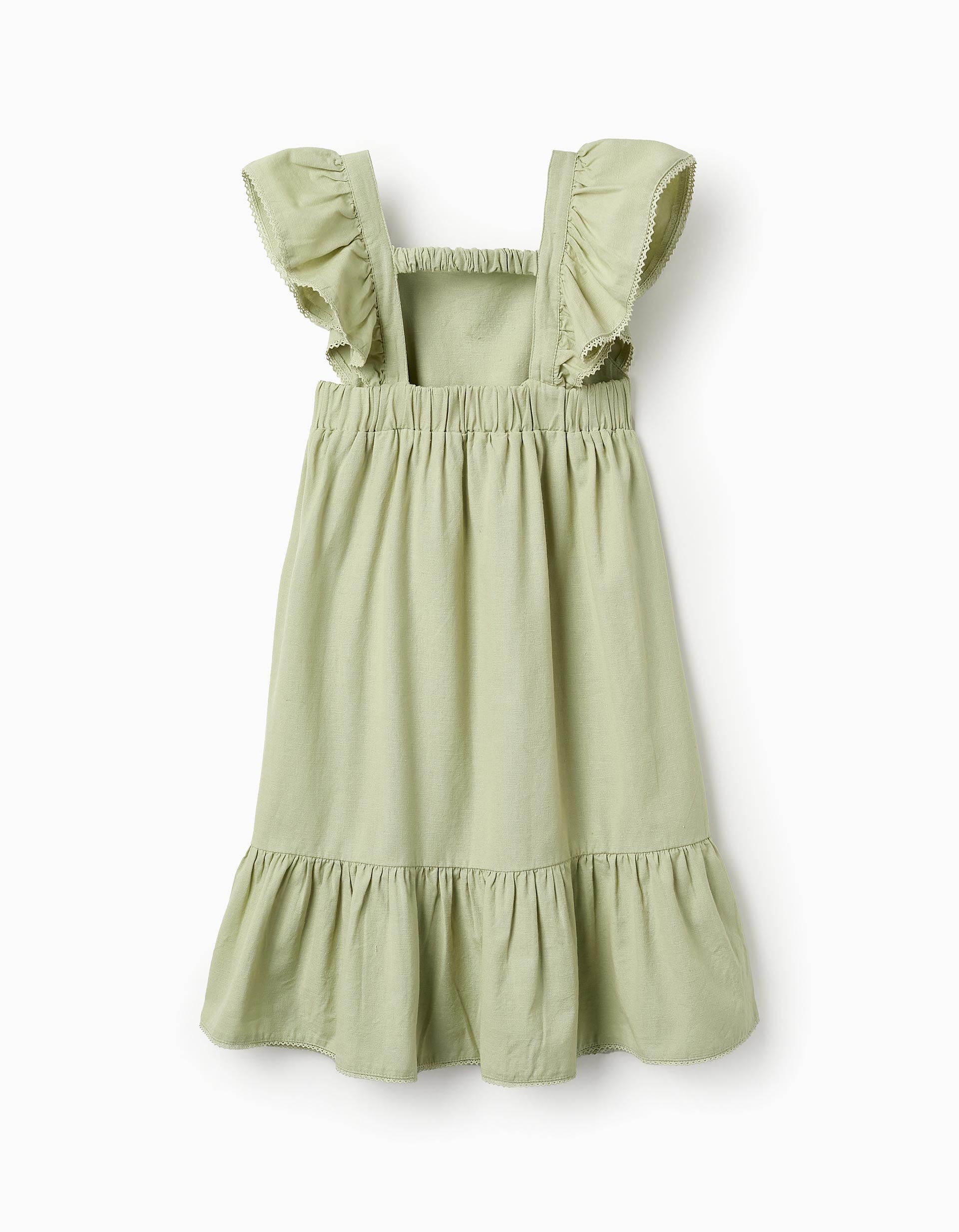 Vestido de Algodão e Linho para Menina 'B&S', Verde