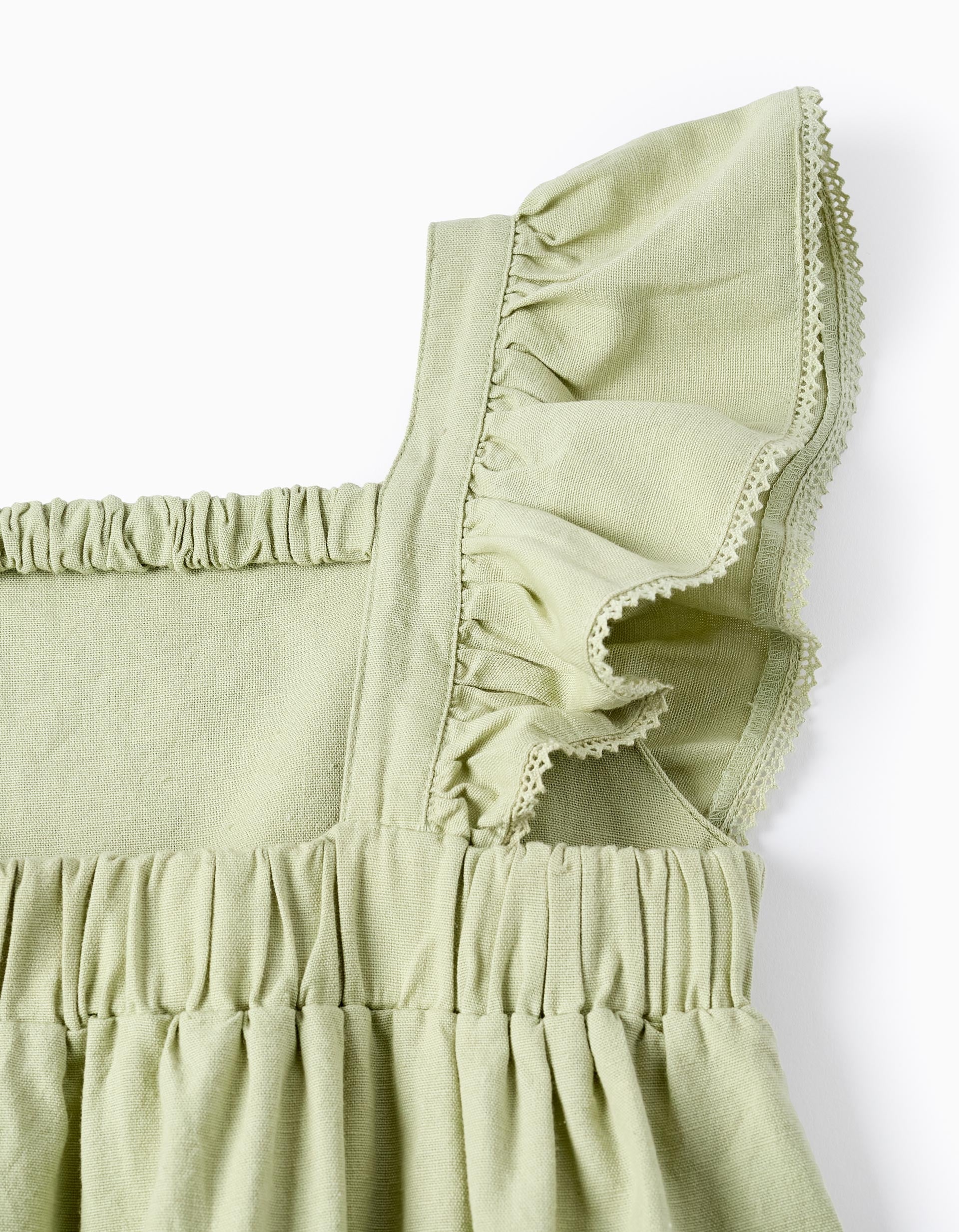 Vestido de Algodão e Linho para Menina 'B&S', Verde