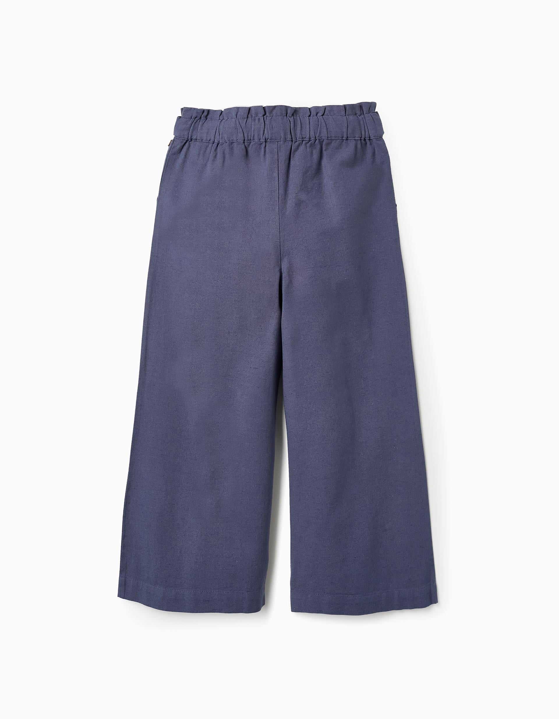 Wide Leg Cotton and Linen Trousers for Girls 'B&S', Blue