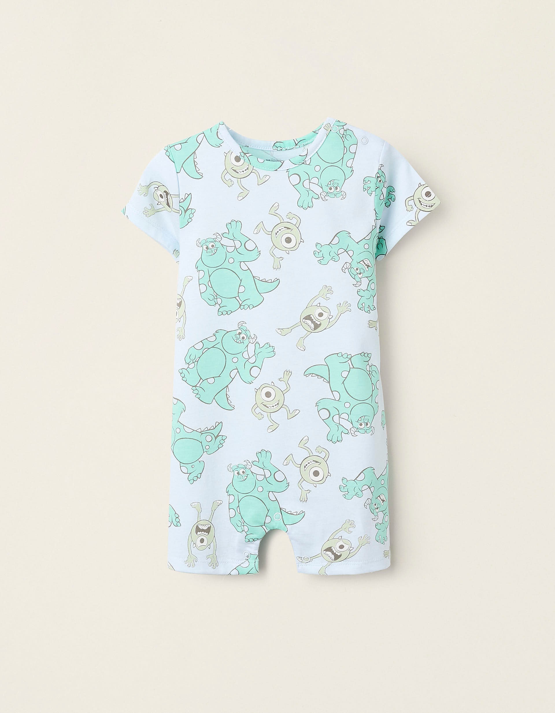 Pyjama Court en Coton pour Bébé Garçon 'Monstres', Bleu/Vert