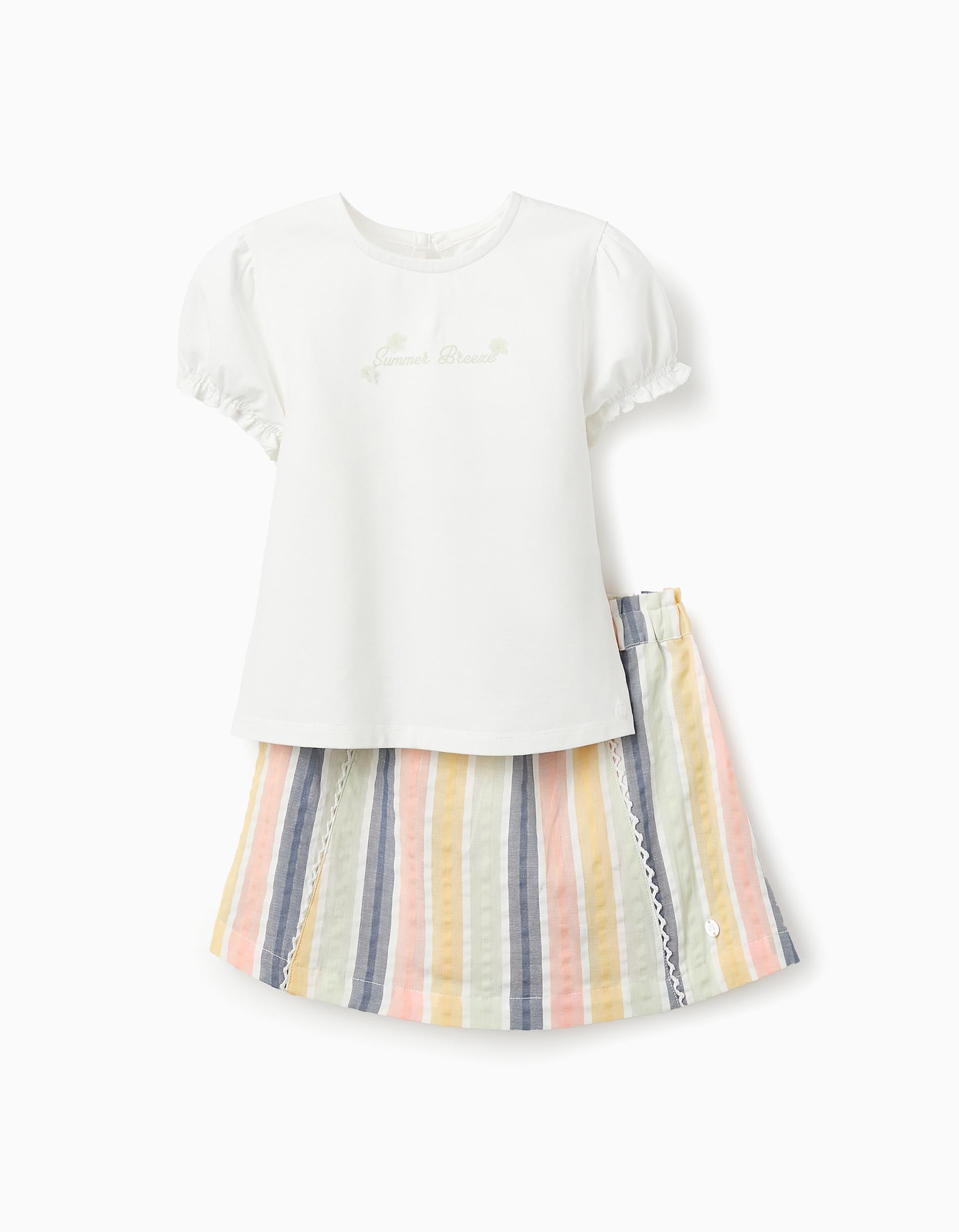 T-shirt + Saia-Calção às Riscas para Bebé Menina 'B&S', Multicolor