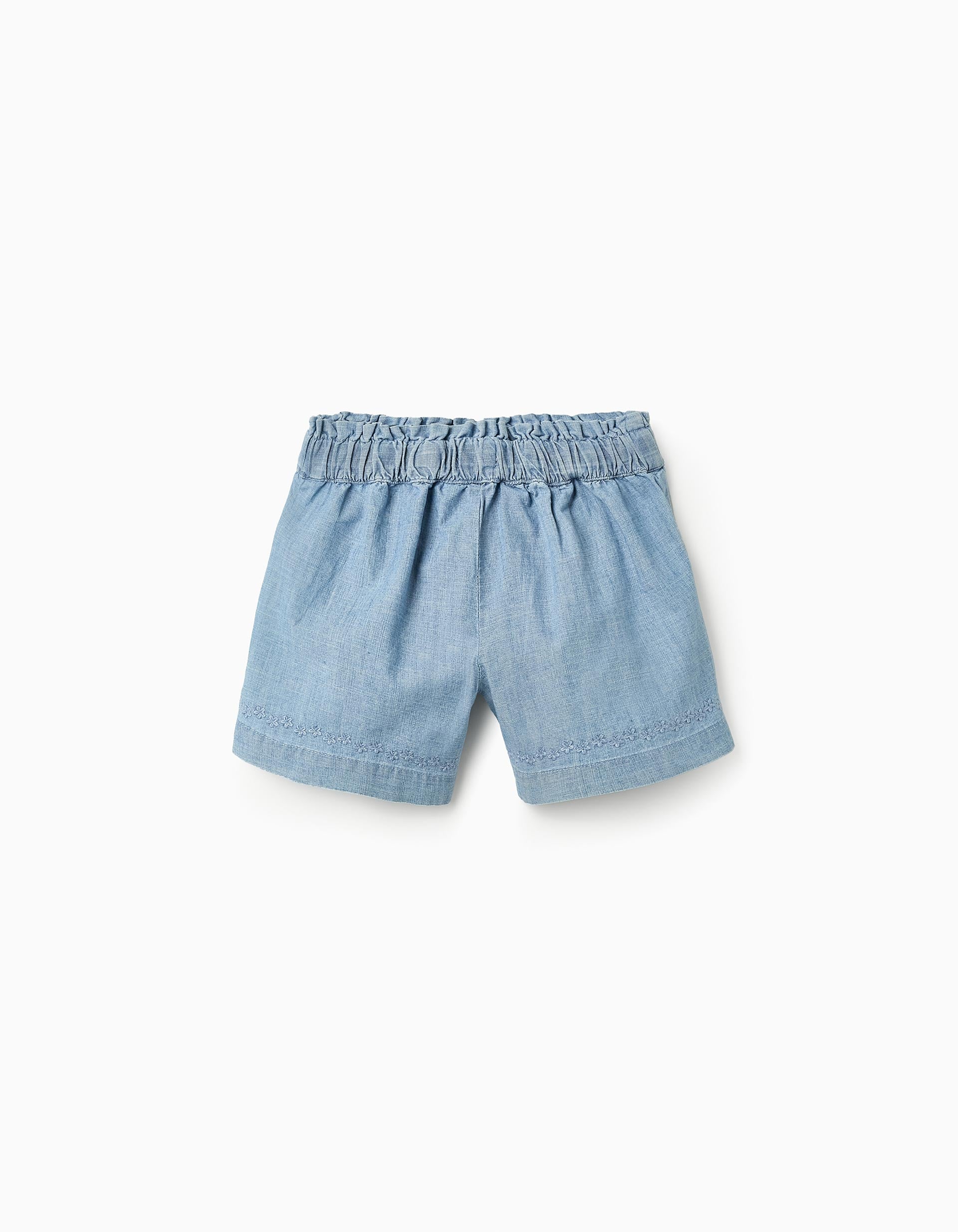 Pantalón corto vaquero con bordados para niña, Azul