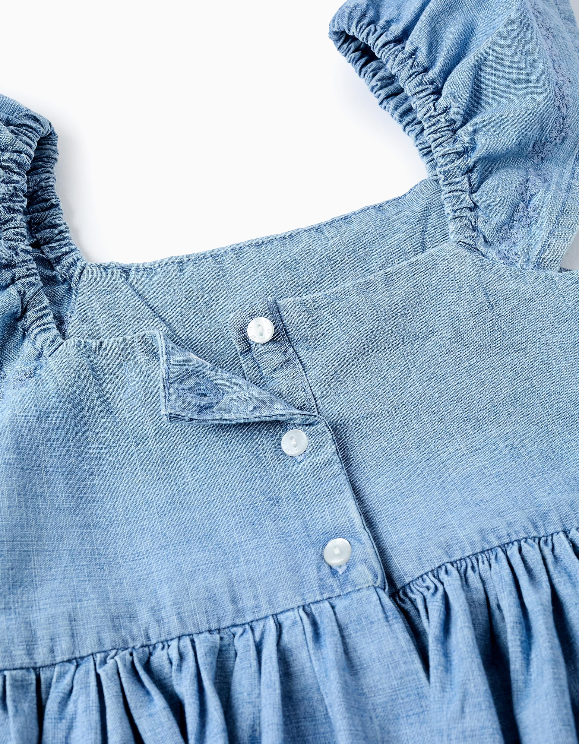 Robe en Jean avec Fleurs pour Fille, Bleu