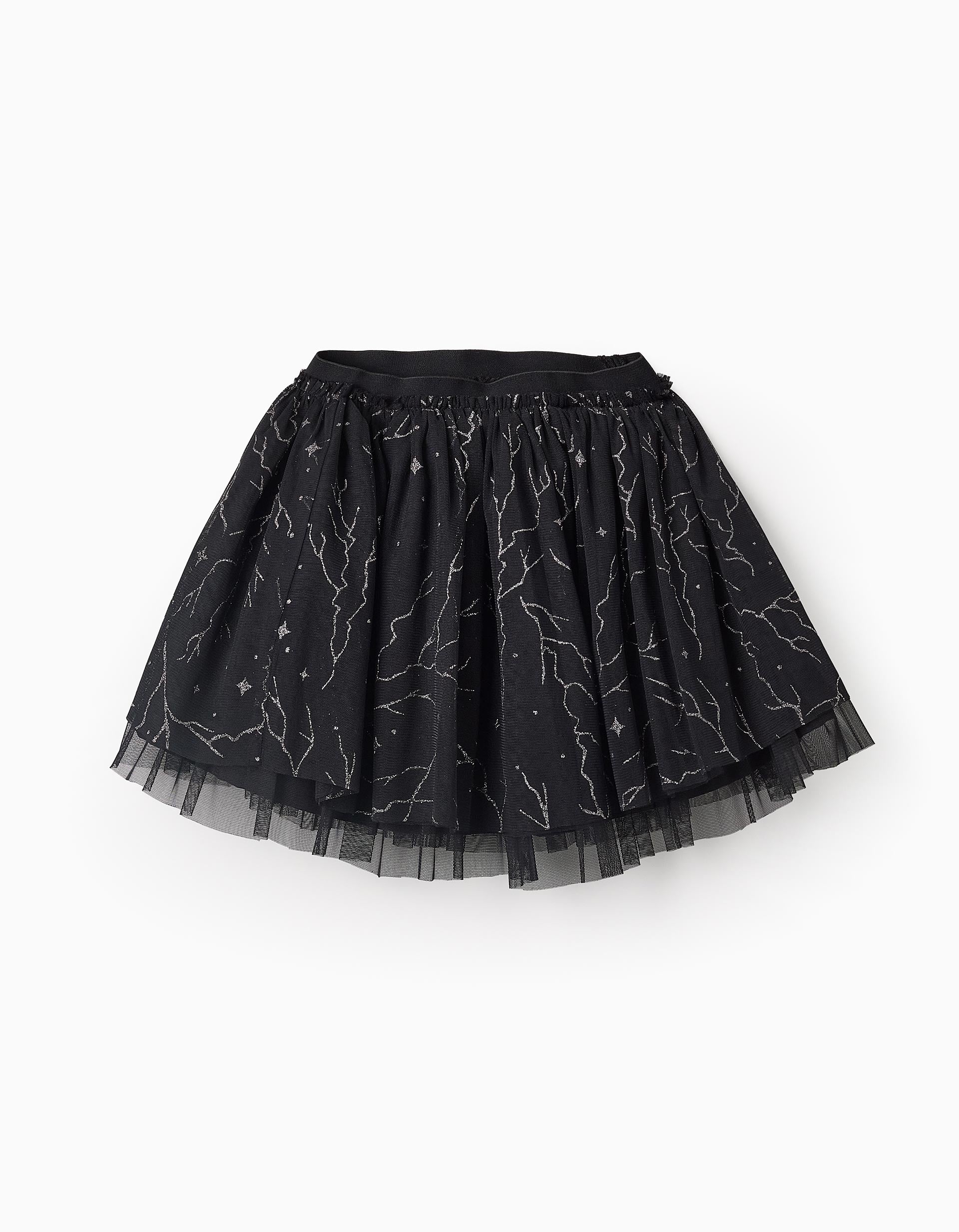 Saia Volumosa de Tule com Glitter para Menina, Preto