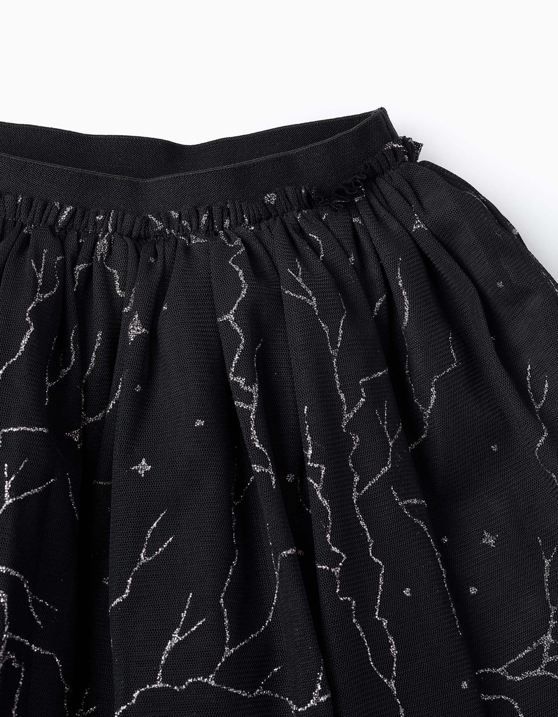 Saia Volumosa de Tule com Glitter para Menina, Preto