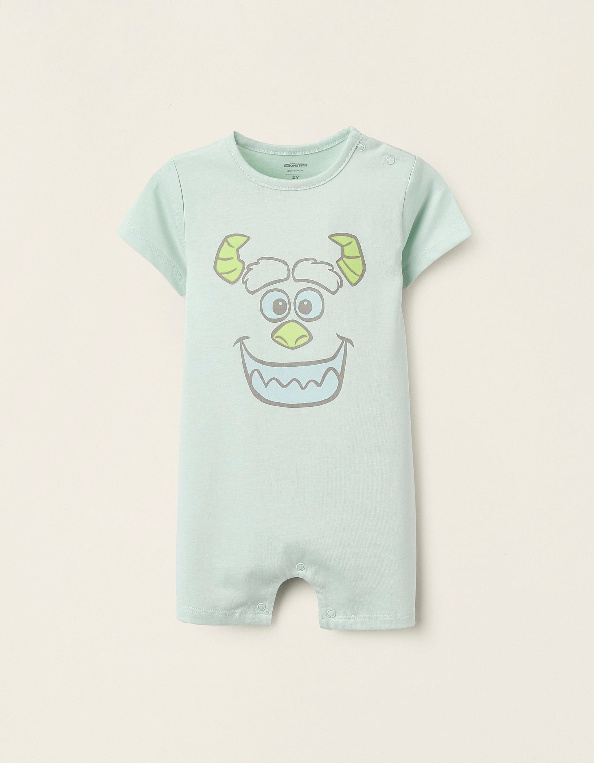 Cotton Romper for Baby Boys 'Monsters', Aqua Green