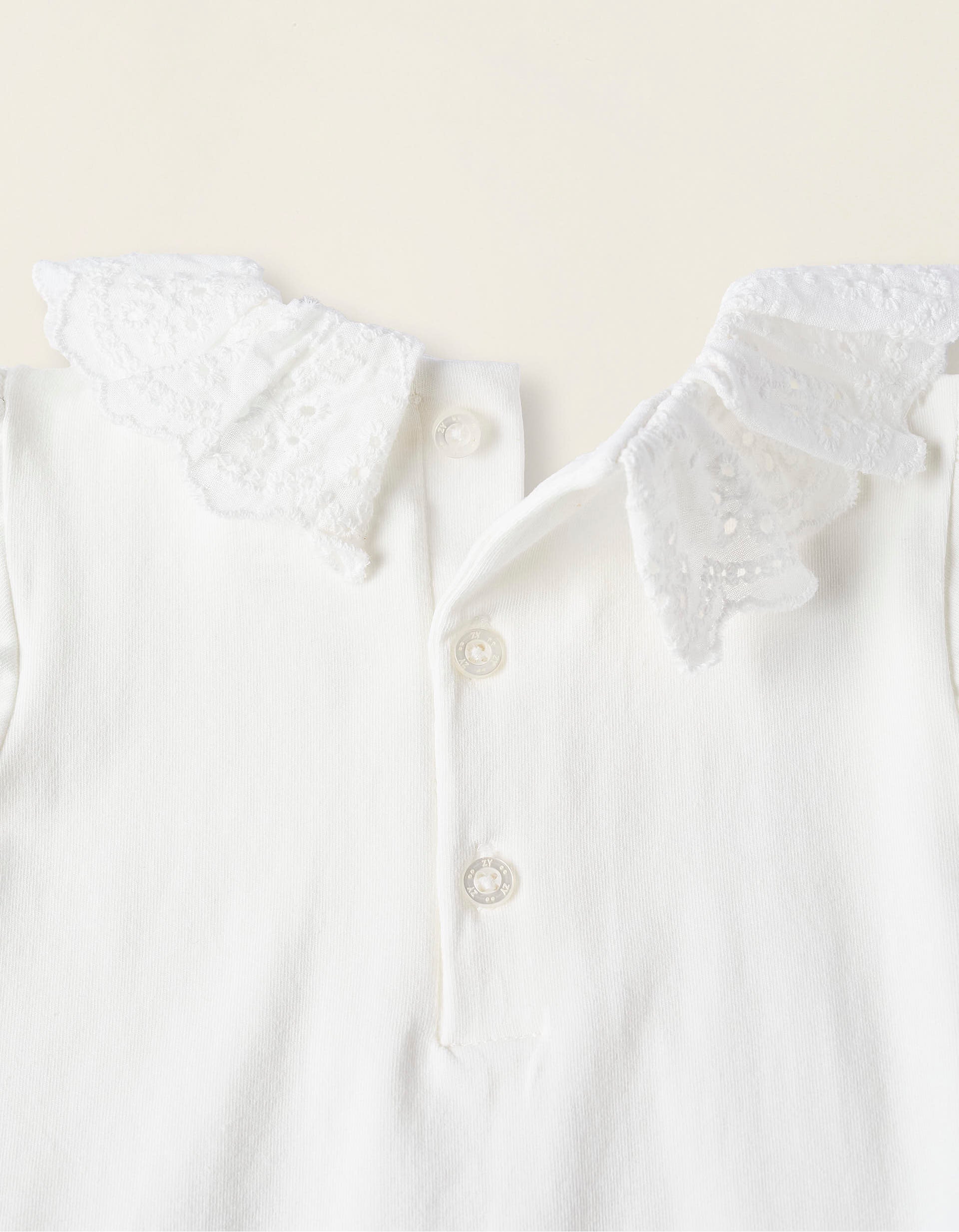 Bodysuit-Blouse with Broderie Anglaise in Cotton for Newborn Girls, White