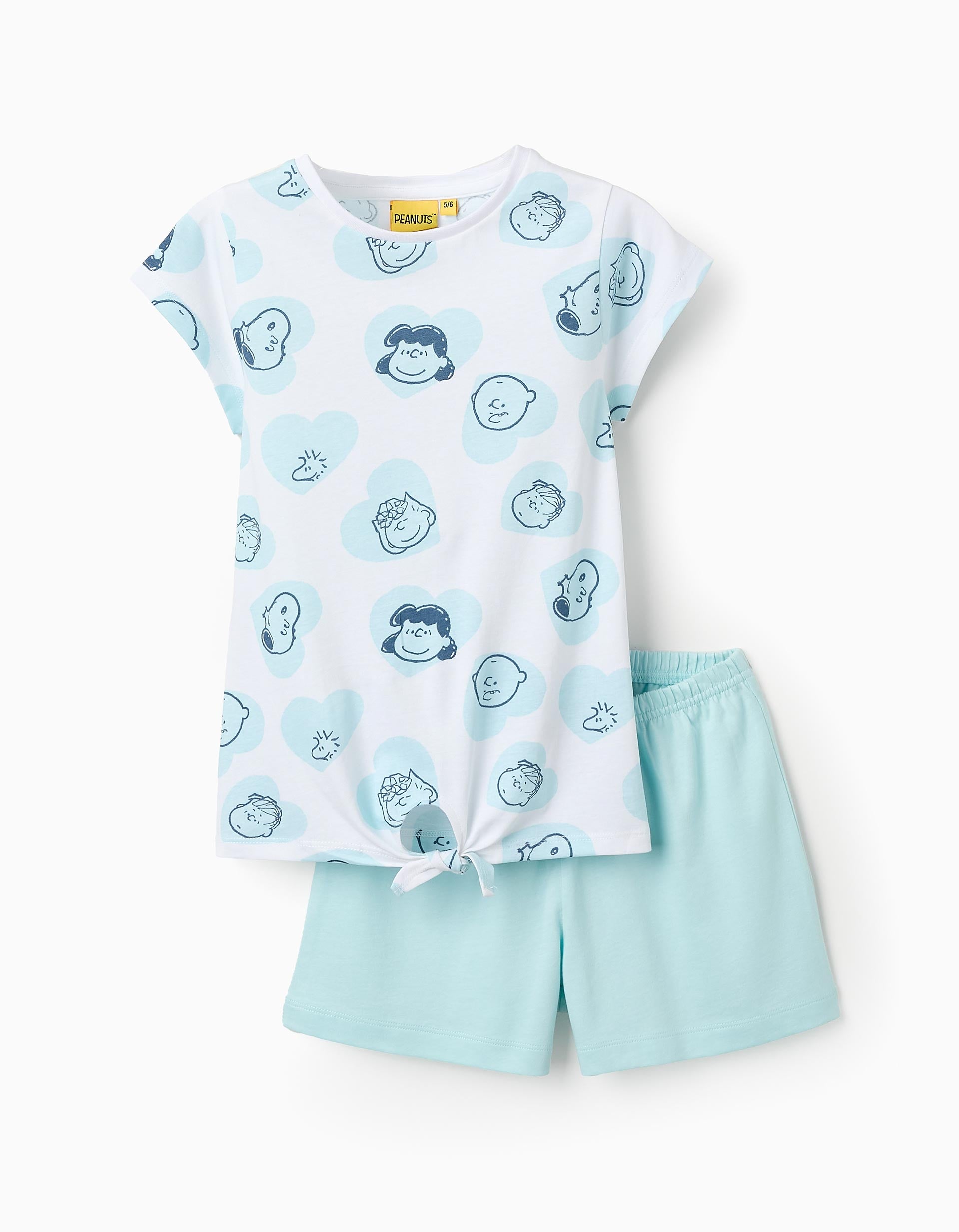 Pijama de Algodão para Menina 'Snoopy', Branco/Azul