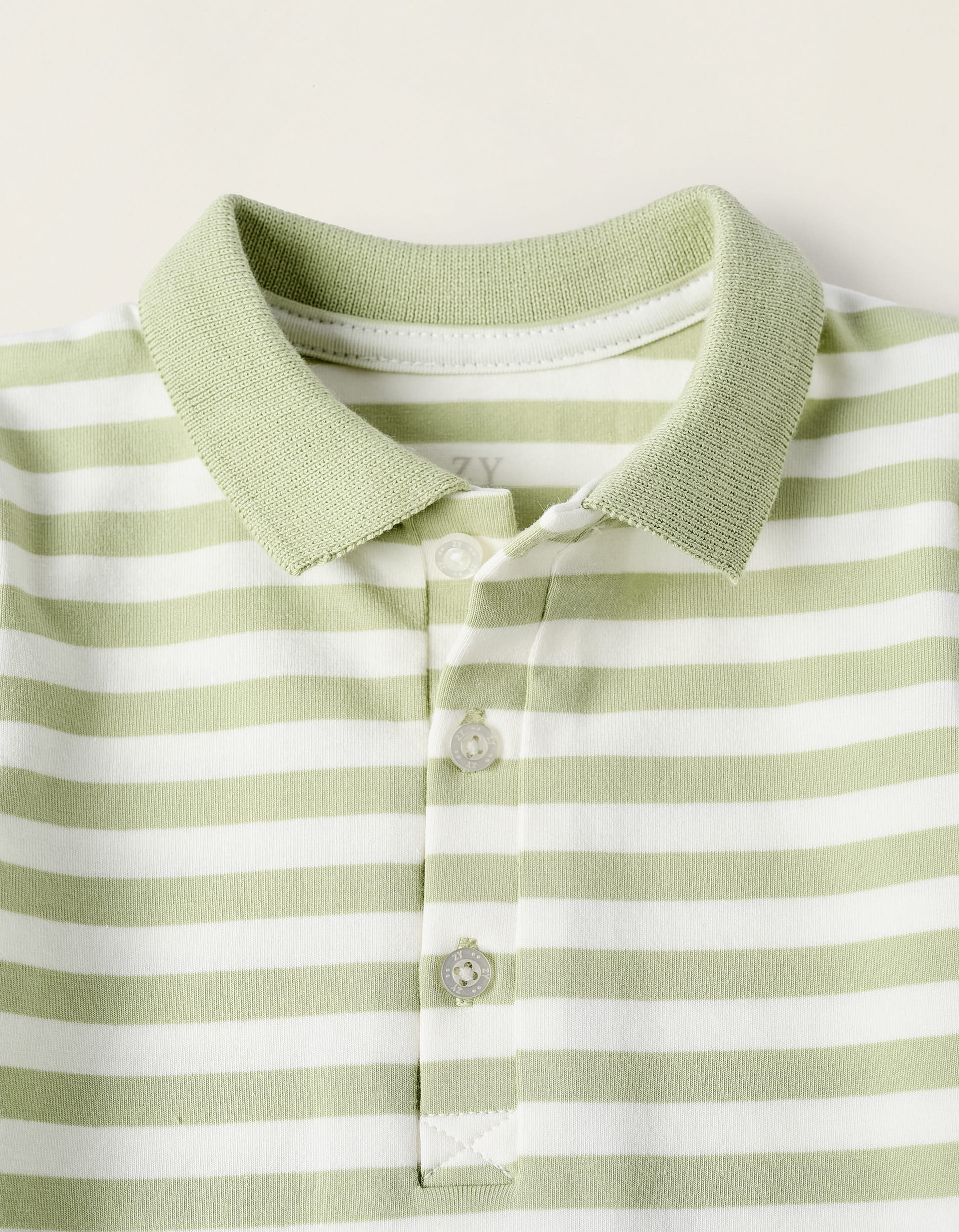 Body-Polo às Riscas em Algodão para Recém-Nascido, Branco/Verde