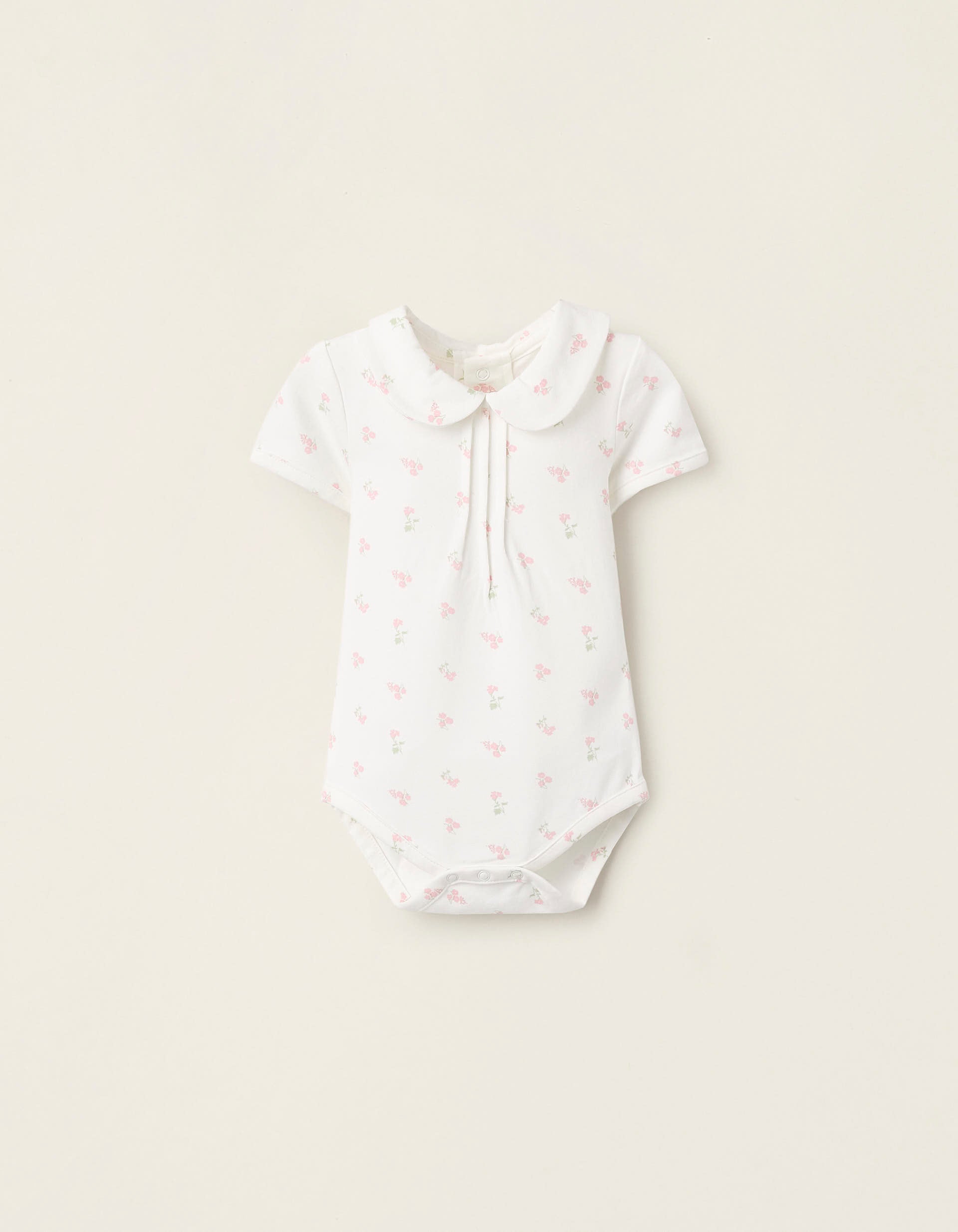 Body-Blouse Floral en Coton pour Nouveau-Née, Blanc/Rose