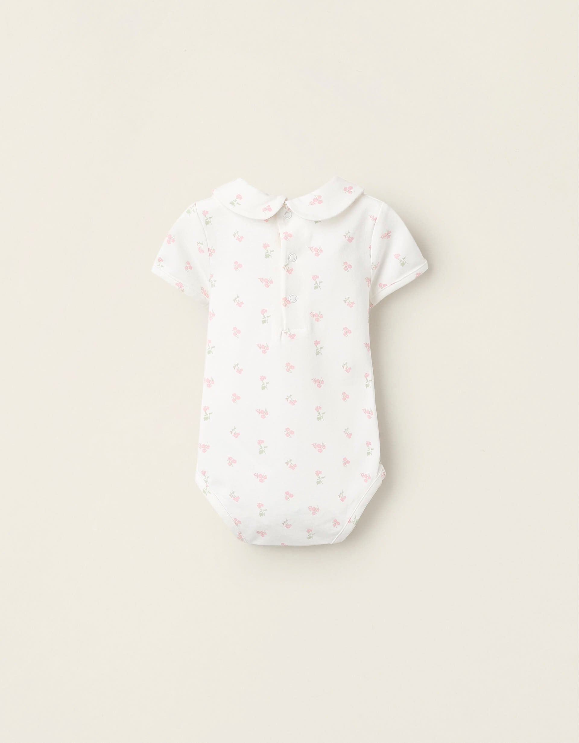 Body-Blouse Floral en Coton pour Nouveau-Née, Blanc/Rose