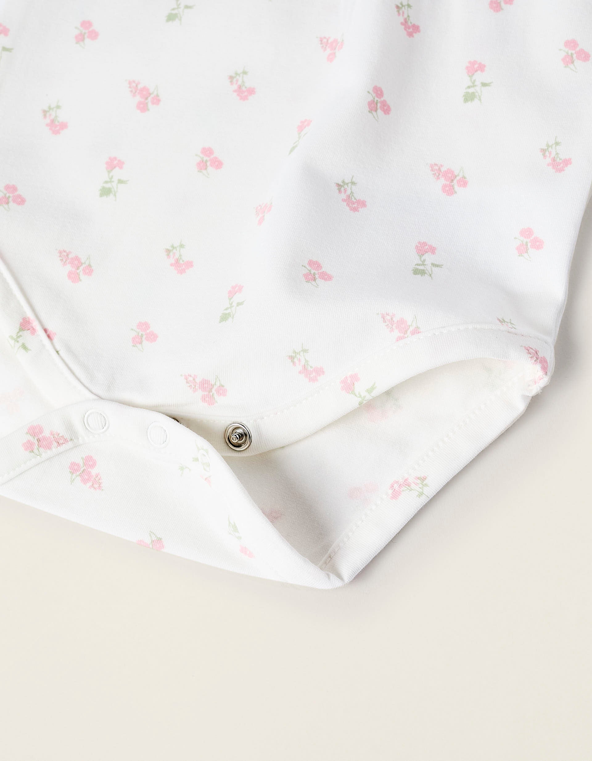 Body-Blouse Floral en Coton pour Nouveau-Née, Blanc/Rose