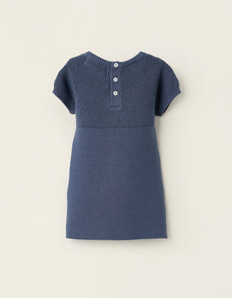 Knitted Cotton Dress for Newborn Girls 'B&S', Blue