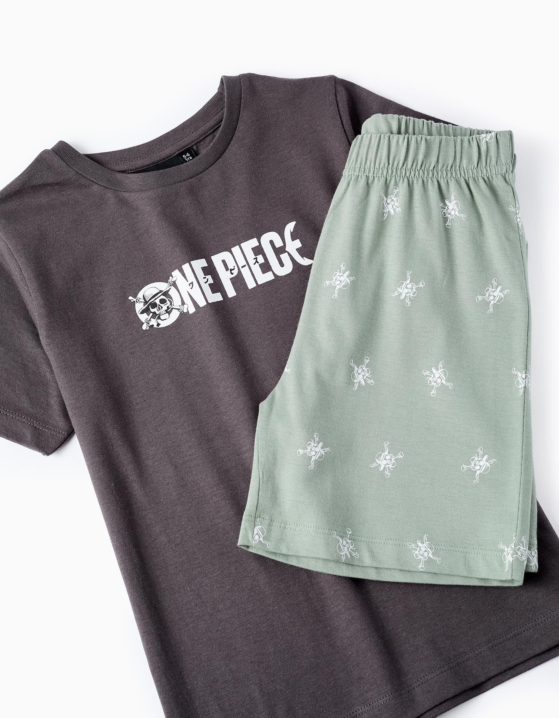 Pijama de Algodão para Menino 'One Piece', Cinza/Verde