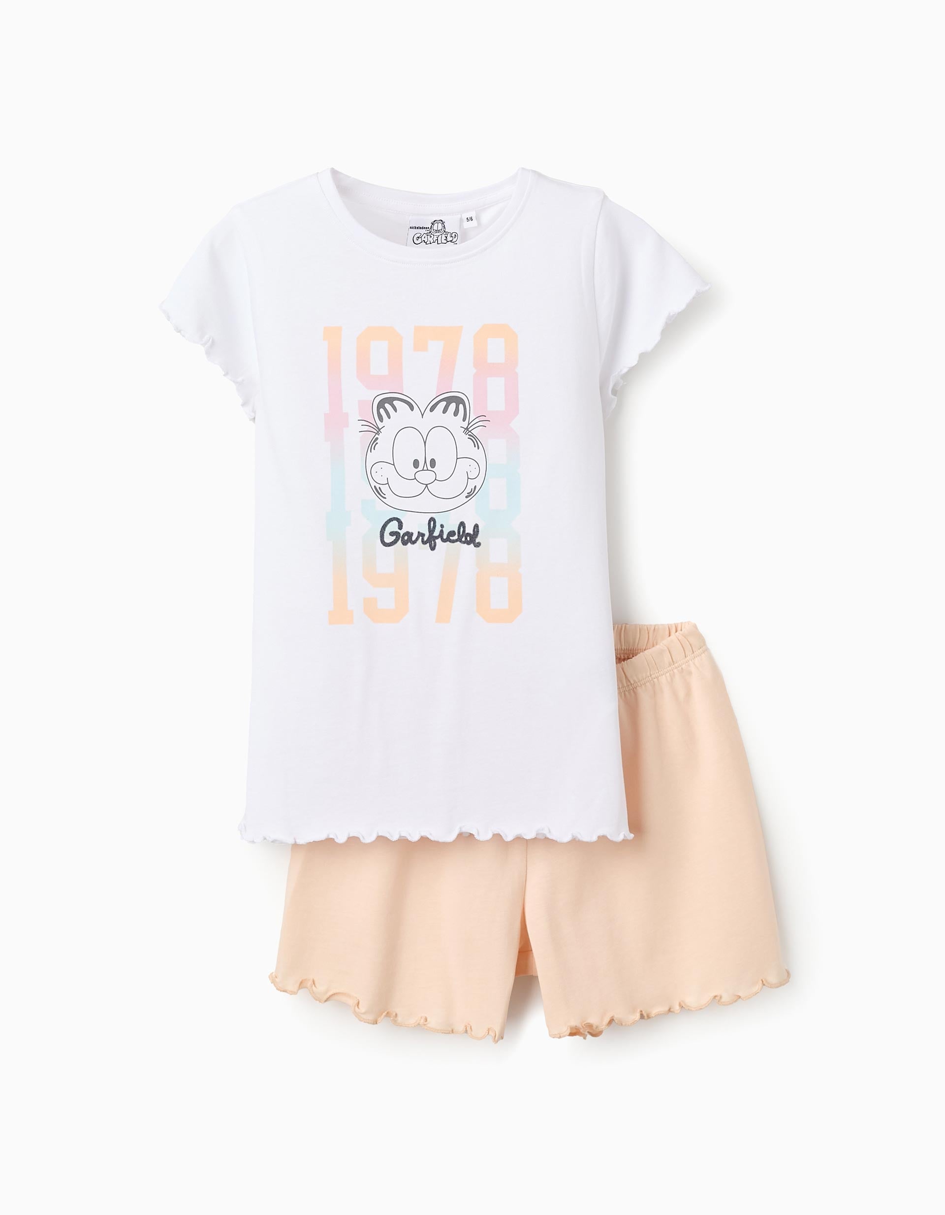 Pijama de Algodão para Menina 'Garfield', Branco/Coral